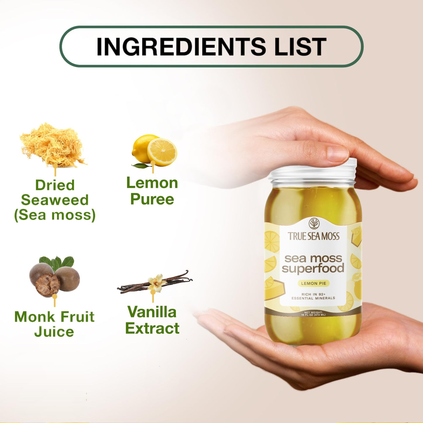 Trueseamoss Sea Moss Gel - Made In Usa - Wildcrafted Seamoss, Fresh Fruits & Sea Vegetables - Lemon Pie, Pack Of 2 (Labels May V