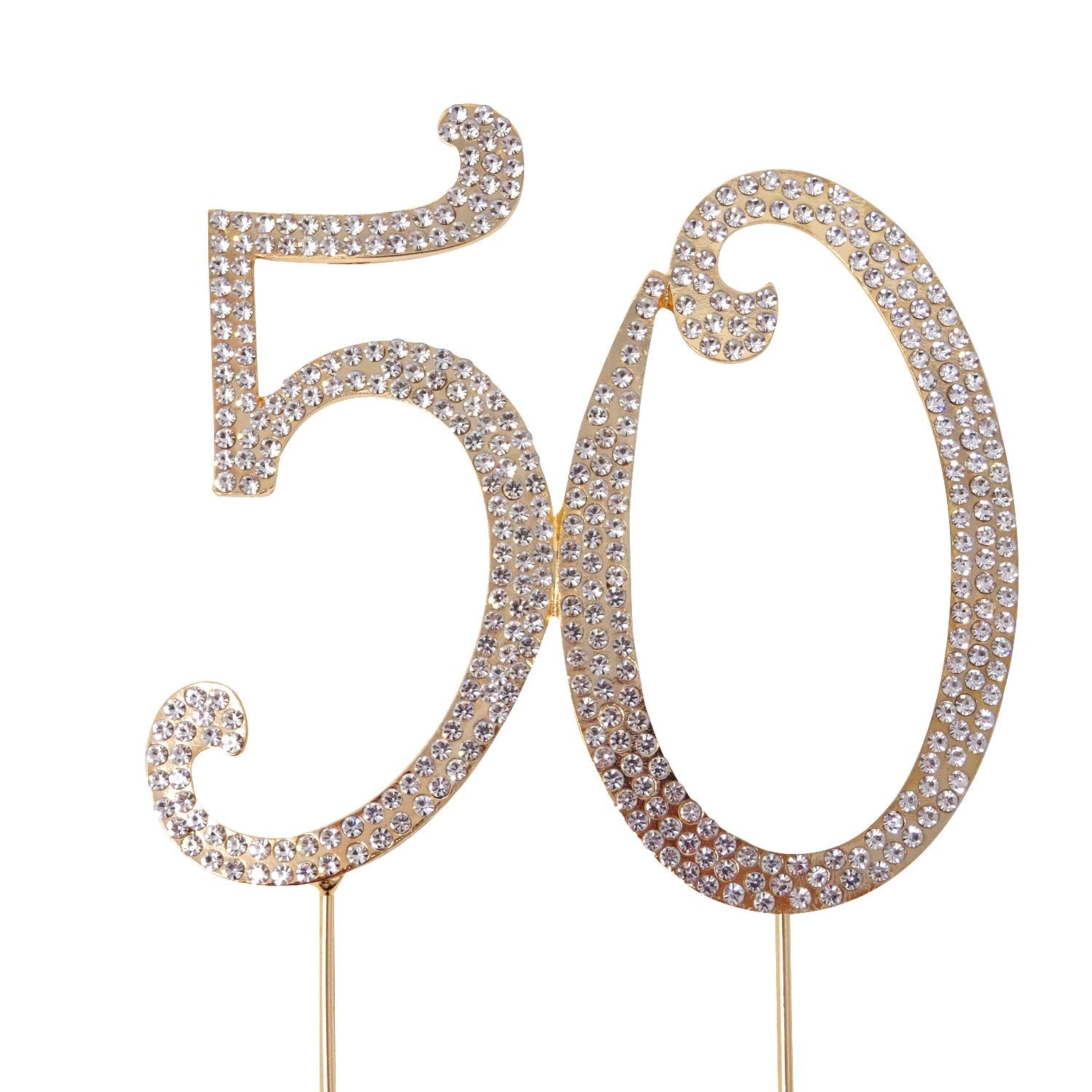 Honbay 50th Birthday Cake Topper, Sparkly Bling Alloy Crystal Rhinestones, Gold
