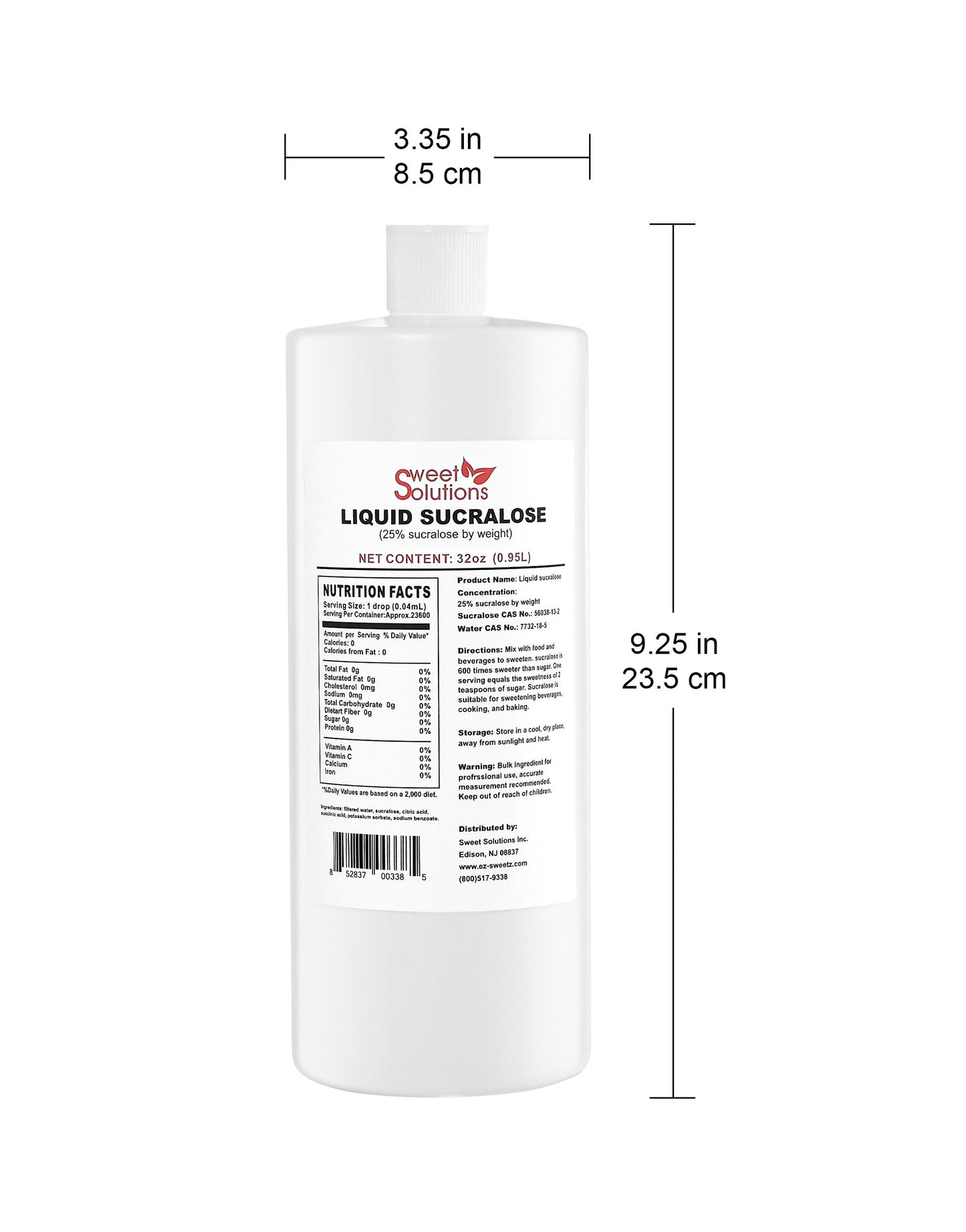 EZ-Sweetz Concentrated Liquid Sucralose Sweetener, 25% Sugar Alternative, 32 oz. Bulk, Zero Calories, No Carbs, 2-Pack