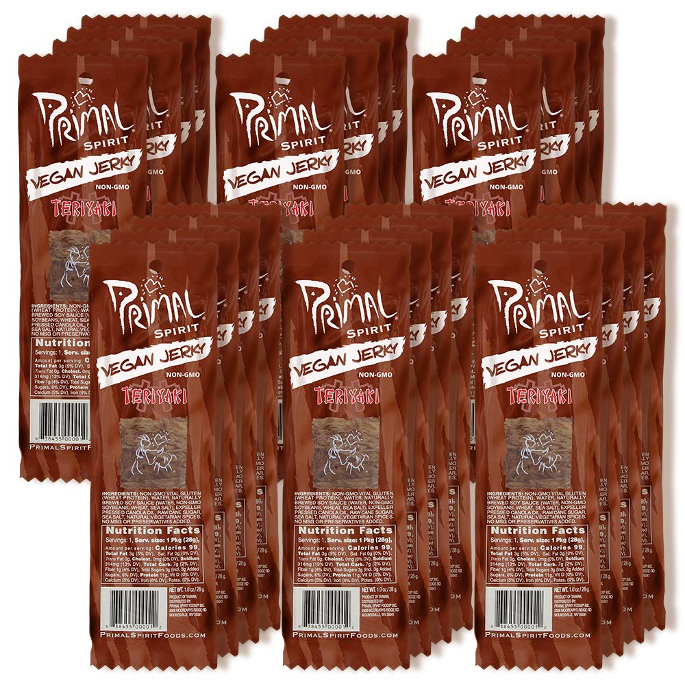 Primal Spirit Vegan Jerky - Classic Flavor    - Teriyaki, 10 G. Plant Based Protein, Certified Non-Gmo, No Preservatives, Sports