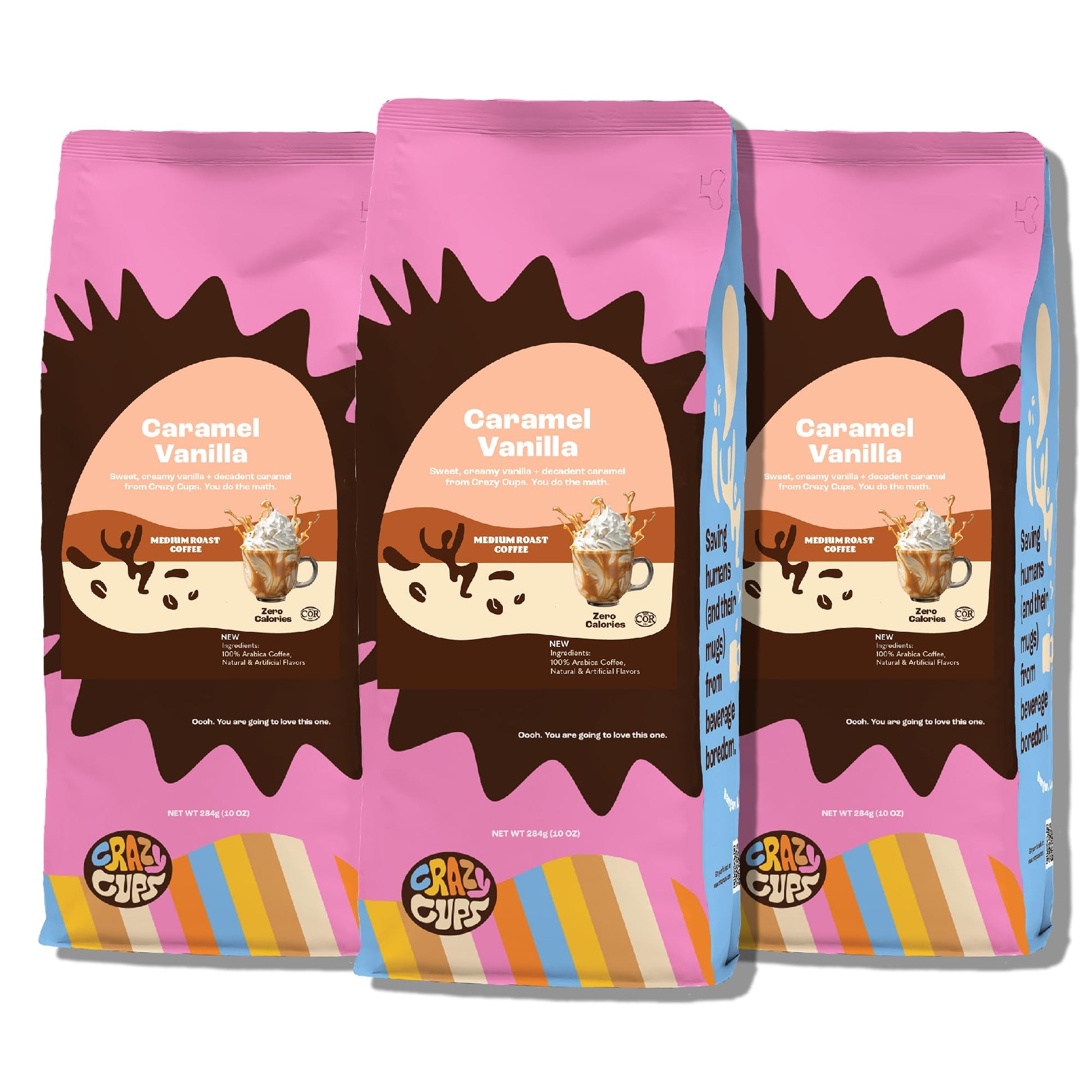 Crazy Cups Flavored Ground Coffee, Caramel Vanilla, in 10 oz Bags, For Brewing Flavored Hot or Iced Coffee, 3 Pack