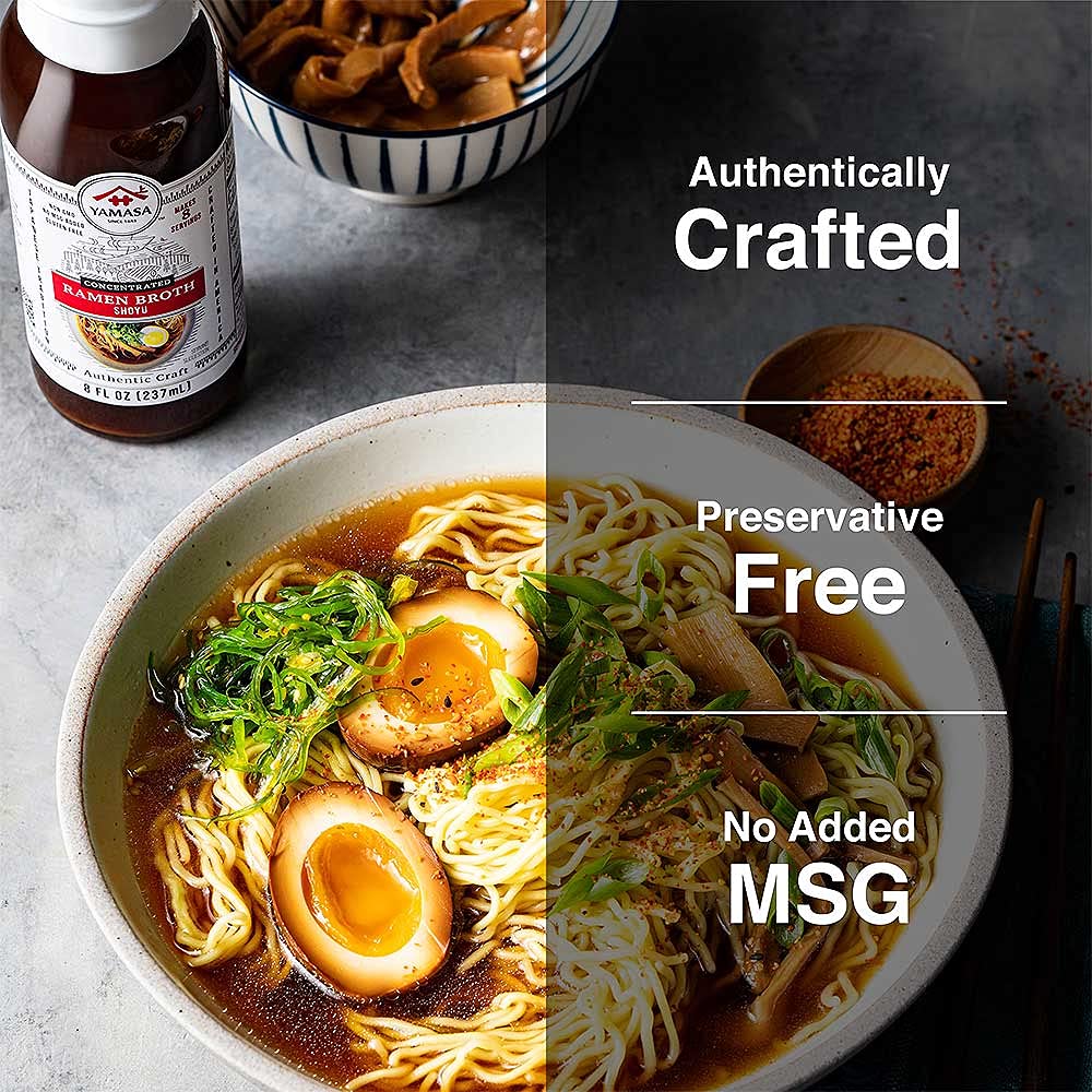 Yamasa, Artisanal Shoyu Ramen Broth concentrate, Serves 8 Bowls, gluten Free, No MSg Added, certified in the Japanese Tradition,