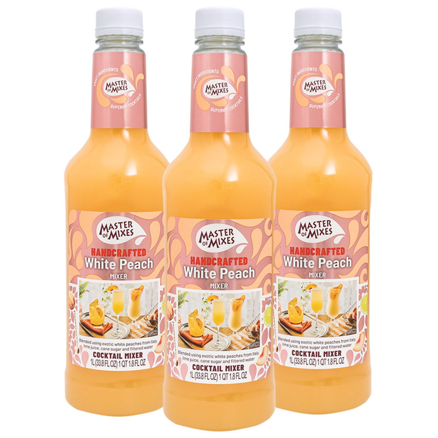 Master Of Mixes White Peach Daiquiri / Margarita Drink Mix  Ready To Use  1 Liter Bottle (33.8 Fl Oz) (Pack Of 3)