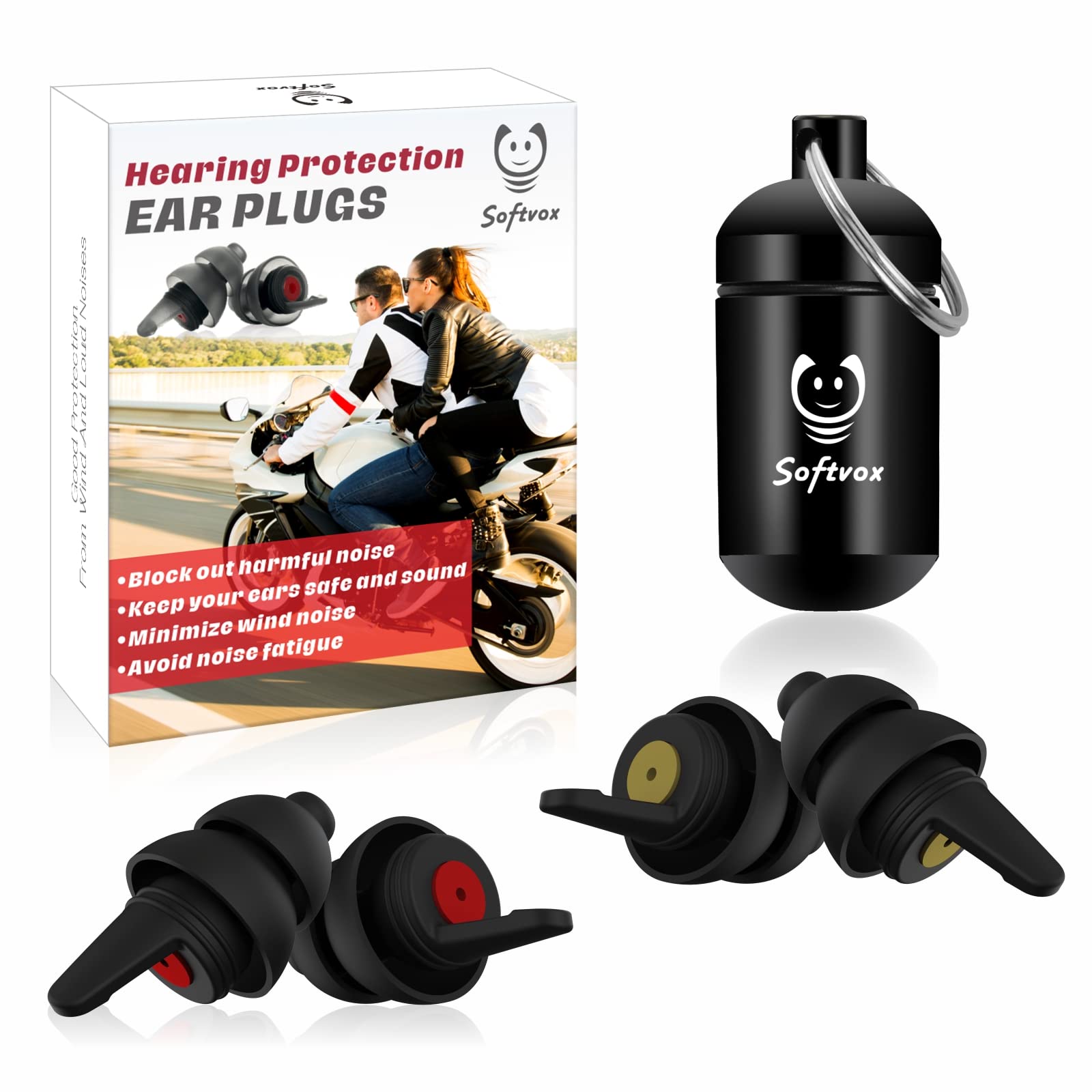 Softvox Motorcycle Ear Plugs[2 Pairs], Wind Noise Reduction Audible Filter Hearing Protection, 100X Reusable Earplugs For Riding