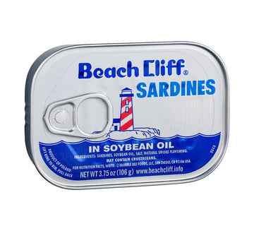 BEACH CLIFF Sardines in Soybean Oil, High Protein Food, Keto Food and Snacks, Gluten Free Food, High Protein Snacks, Canned Food