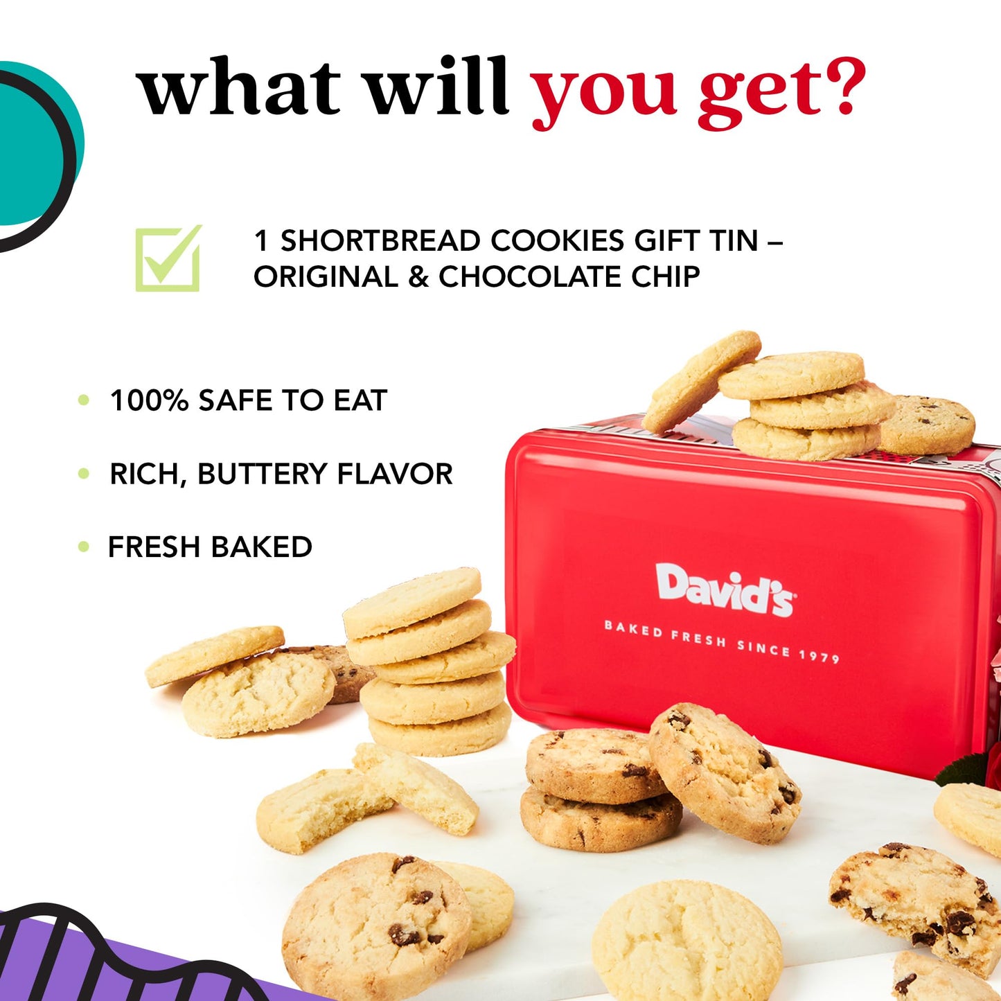 Davids Cookies Happy Holiday Assorted Cookies Bucket Sampler - 1.3Lbs Assorted Gourmet Cookies with Chocolate Chip Brownies and