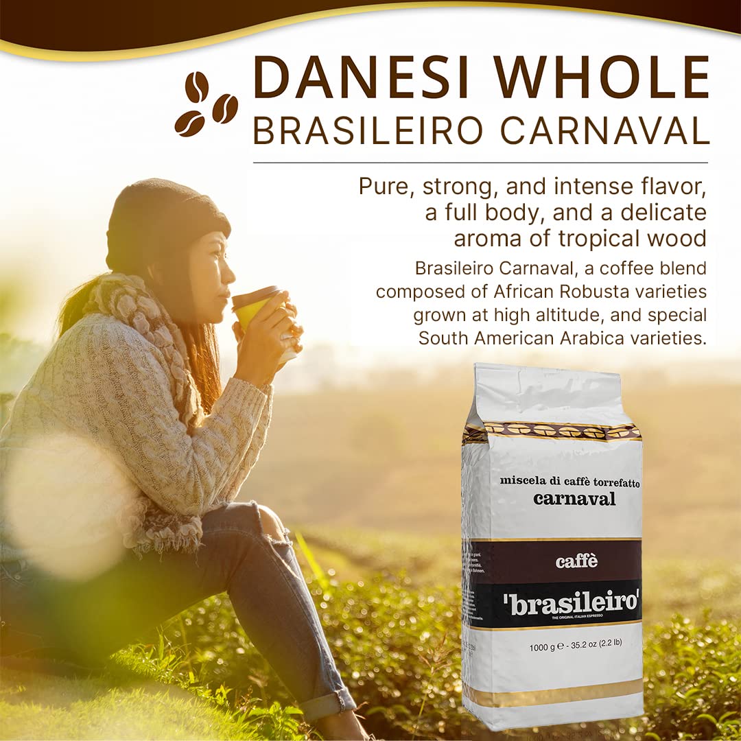 Danesi Caffe Italian Whole Coffee Beans - Espresso Coffee Beans And Medium Roast Whole Bean - Perfect For Espresso Machines, French Press, And Home Brewing - Brasileiro (2.2 Lb)