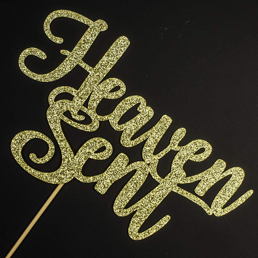 Heaven Sent Cake Topper For Baby Shower, Gender Reveal Party Decorations, Baptism Cake Decor (Gold)