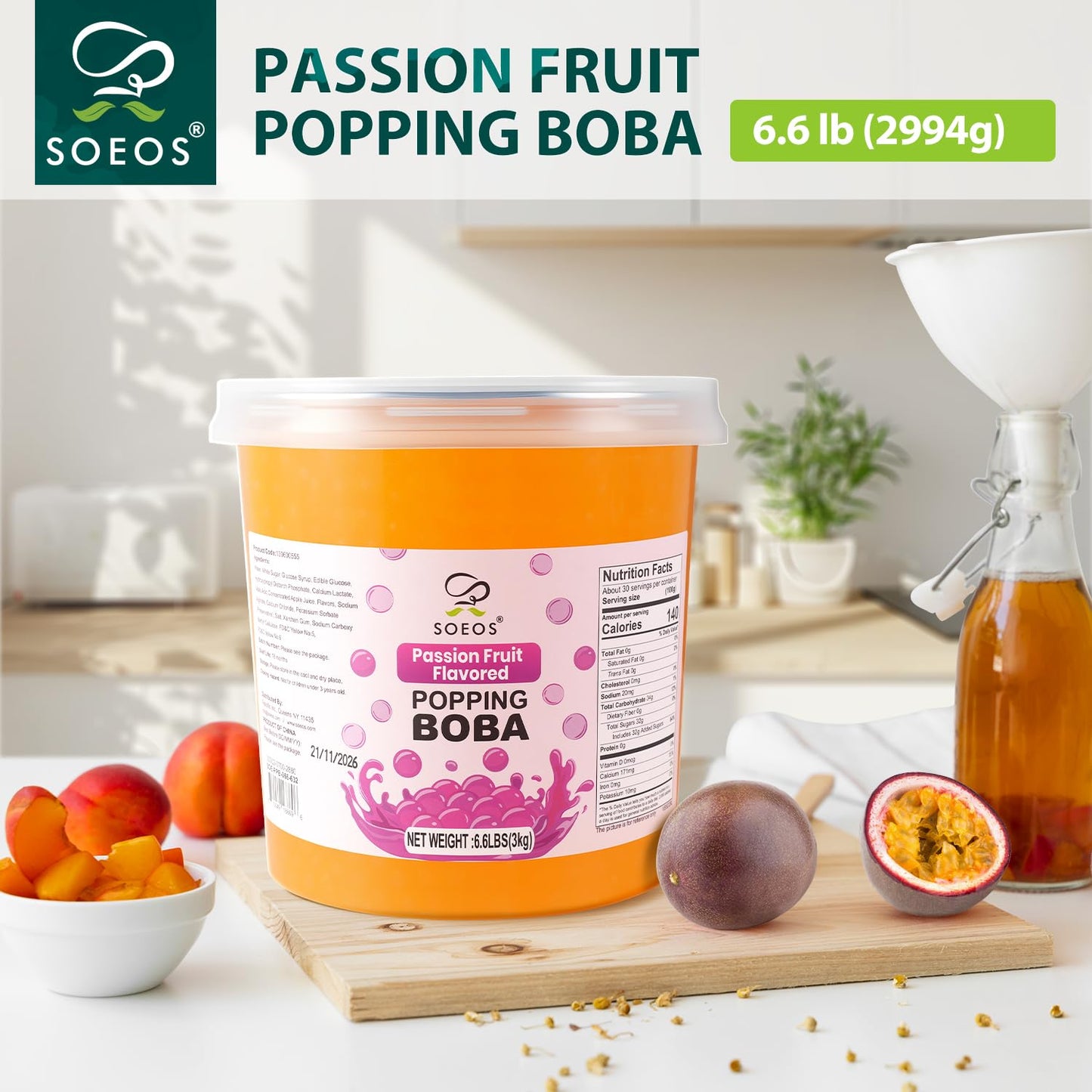Soeos Passion Fruit Popping Boba Pearls 6.6 Pounds, Bursting Boba Pearls for Bubble Tea, Beverages, Shakes, Desserts, Smoothie a