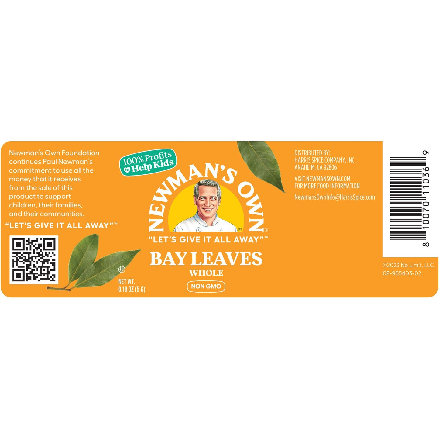Newmans Own Dried Bay Leaves, Non-GMO, Kosher, 0.18 Oz Bottle, Model S-PL-11928