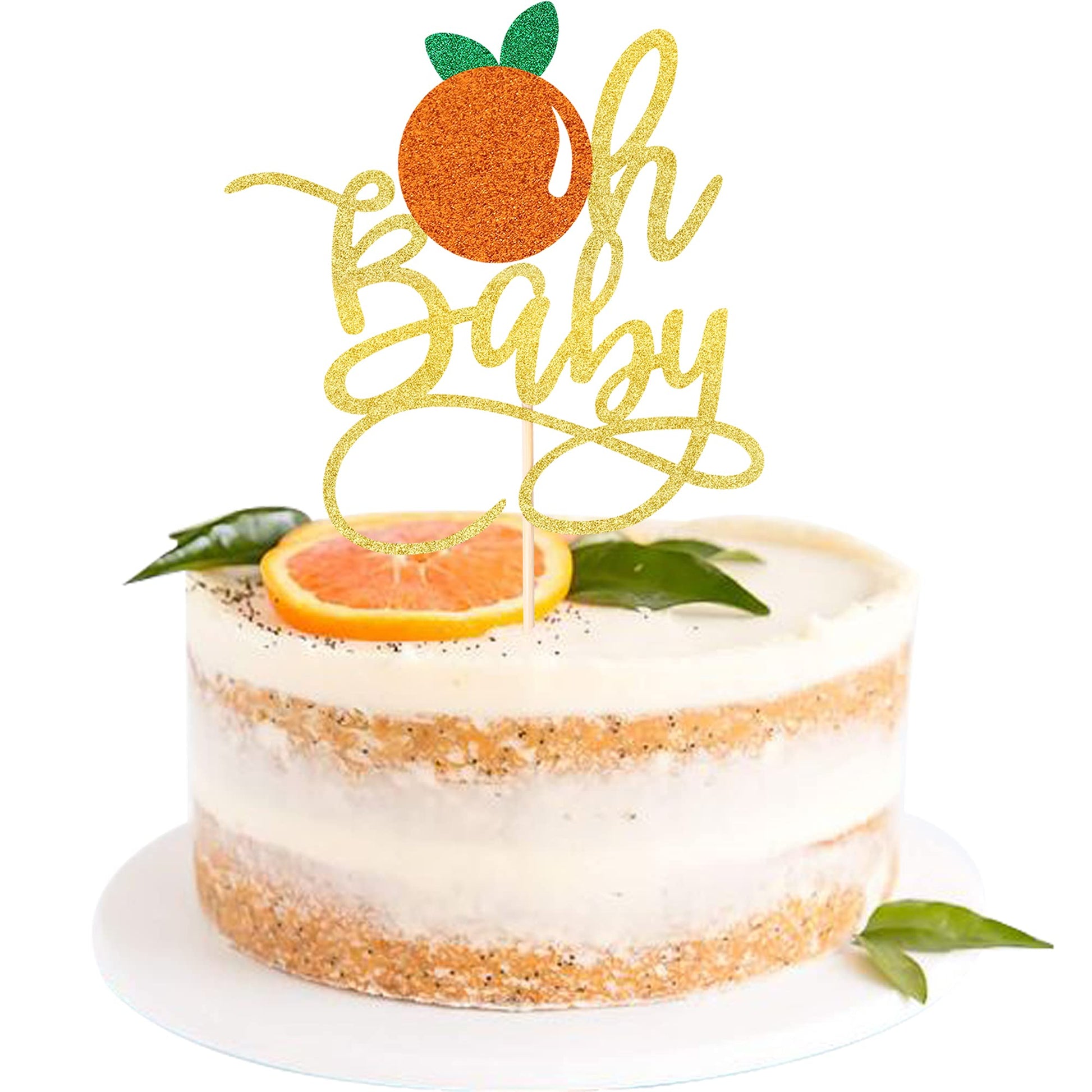 1 Pcs Gold Oh Baby Cake Topper With Glitte Orange Little Cutie Cake Pick For Fruit Citrus Theme Gender Reveal Baby Shower Kids B