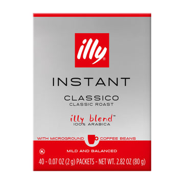 illy Instant Coffee Singles, Classico Medium Roast, Caramel & Orange Blossom Notes, 40 Single-Serve Packets (2g Each) - Premium 