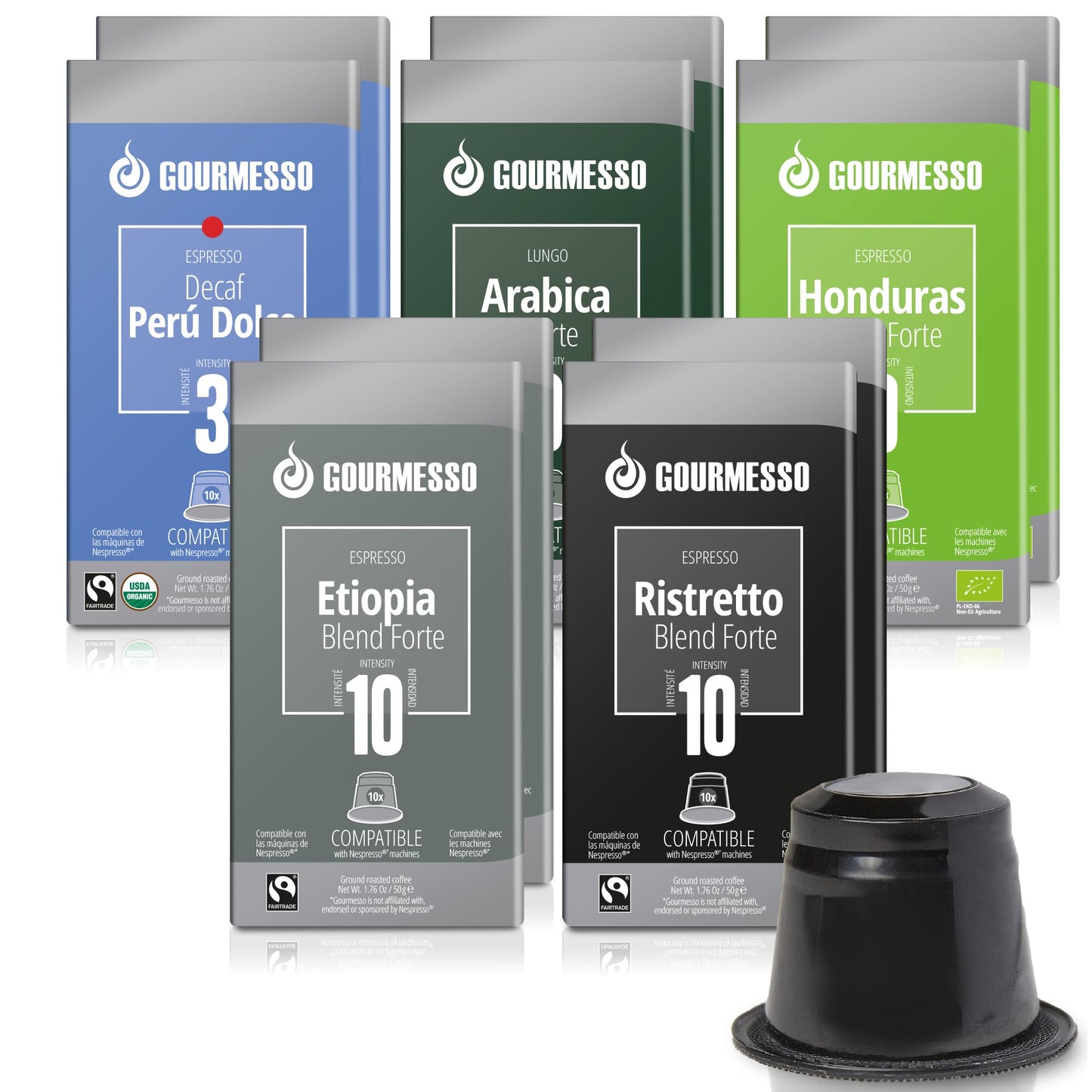 Gourmesso Espresso Pods Compatible with Nespresso Originalline, Fair Trade & Organic, Variety Pack, Dark/Medium/Light Roast, 100 Count