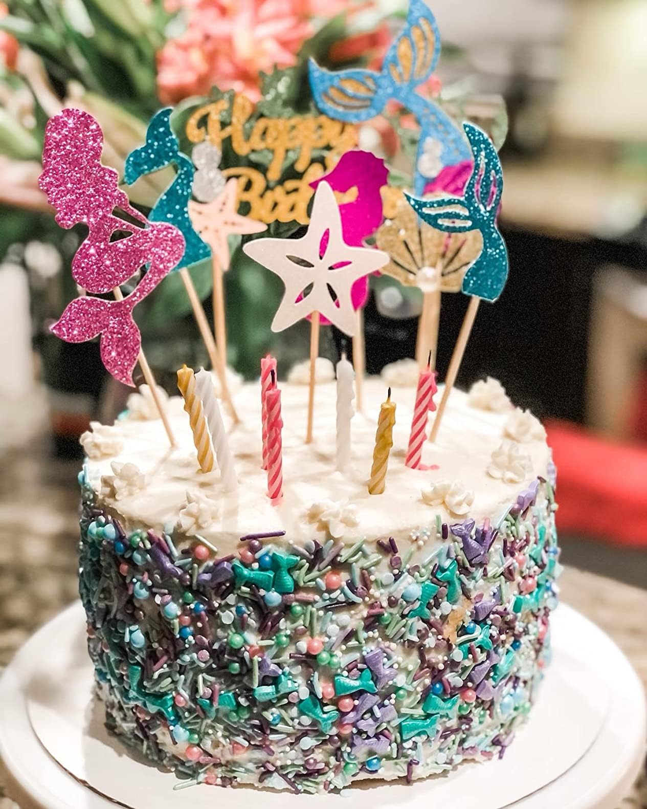 Edible Blue Ocean Mermaid Candy Sprinkles Starfish Dessert Sprinkle Shell Cake Cupcake Toppers Pearl Cookie Decorations Sweet Personalities Candy Sprinkles For Cake Decorating, 3.53 Oz