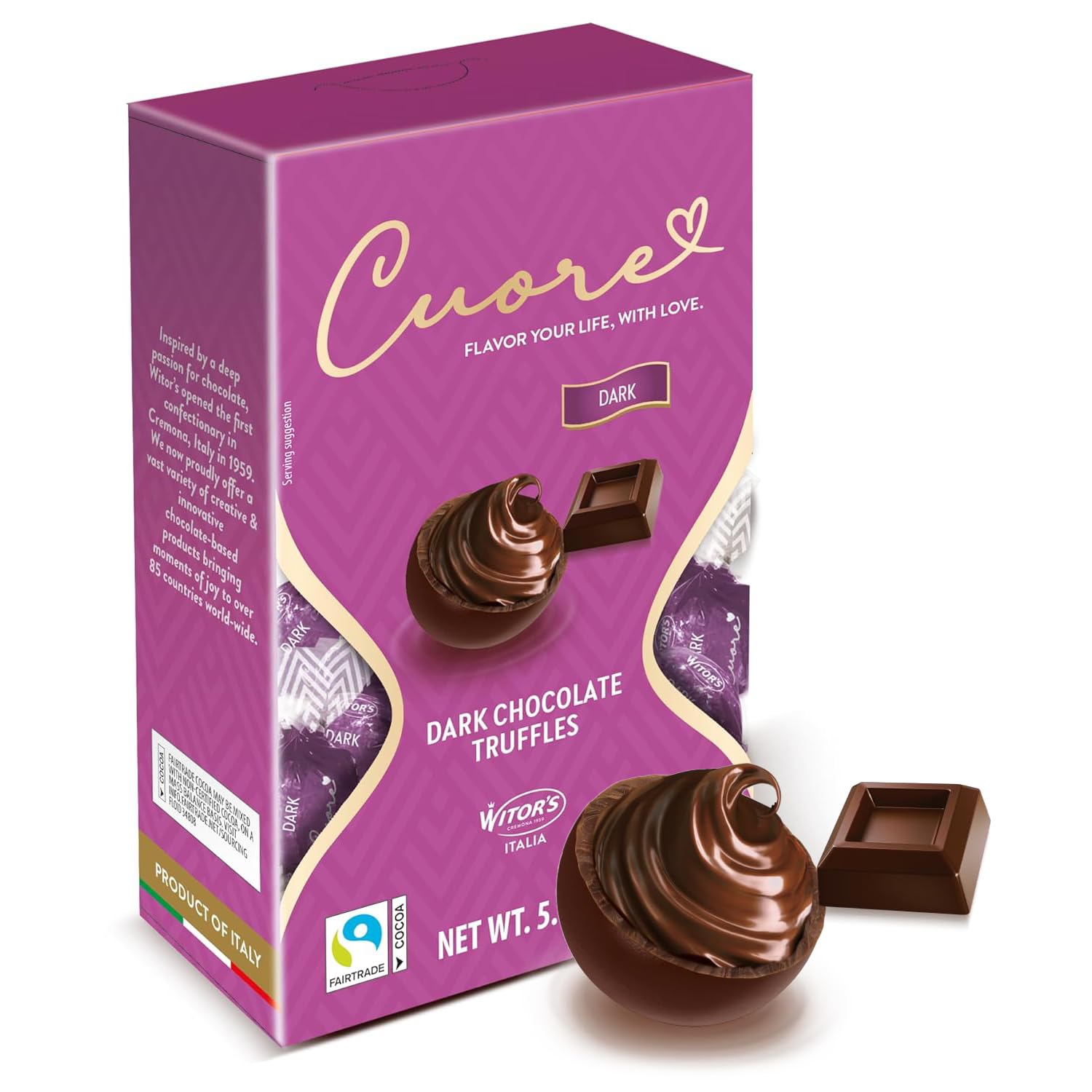 WITORS Cuore Chocolate Truffles, Dark Chocolate, Creamy Filling, 5.11 Ounce