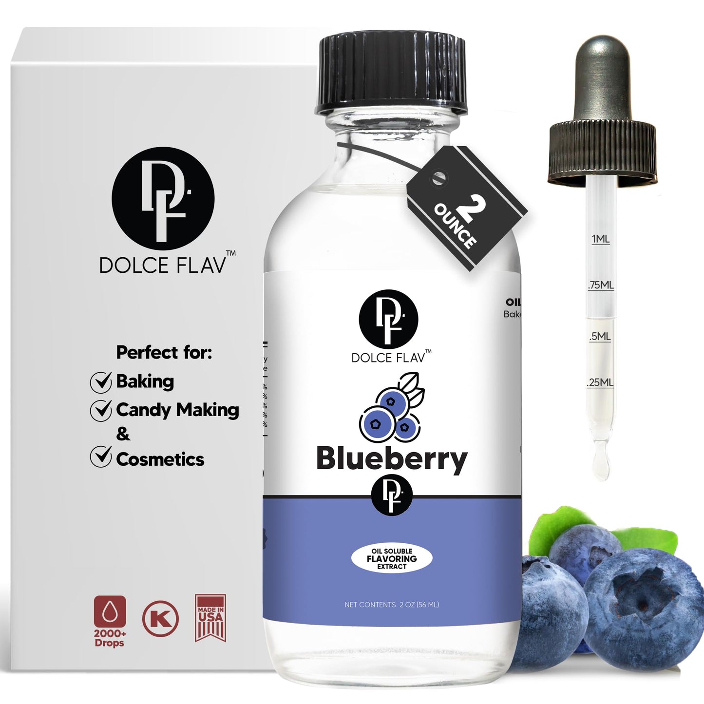 Dolce Foglia Blueberry Extract for Baking, Oil-Soluble Flavoring, Ultra Concentrated, 2 Oz.