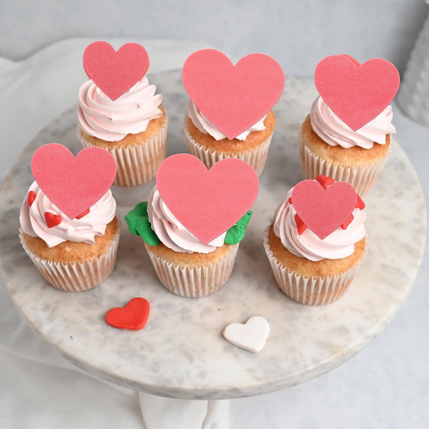 60 Pcs Edible Heart Cupcake Toppers Wafer Paper Sweet Love Heart Cake Decorations Edible Valentine'S Day Cupcake Picks For Weddi