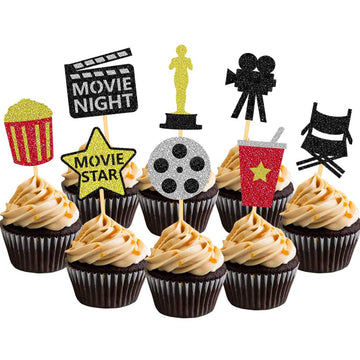 Theater Cupcake Toppers Cake Decoration For Birthday Movie Night Party Supplies Food Pick - Set Of 24