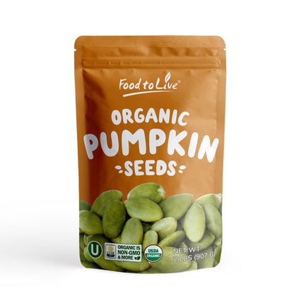 Food to Live Organic Dry Roasted Pumpkin Seed Kernels with Himalayan Salt, 2 Pounds Non-GMO, Oven Roasted Whole Pepitas, No Oil 