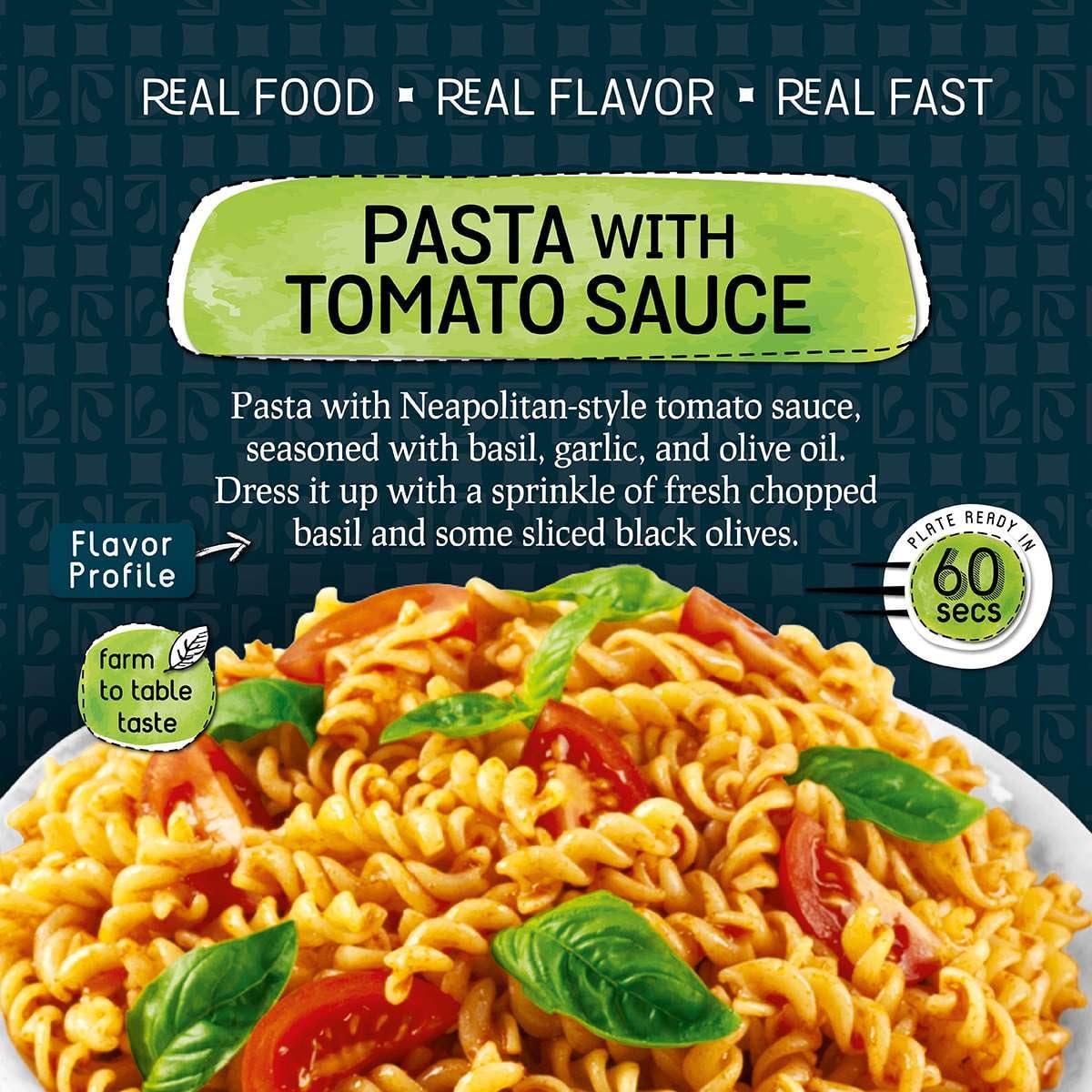 Mediterranean, Ready To Eat Pasta With Tomato Sauce, Plant Based, Vegan, No Preservatives, No Colorants, No Artificial Flavors,