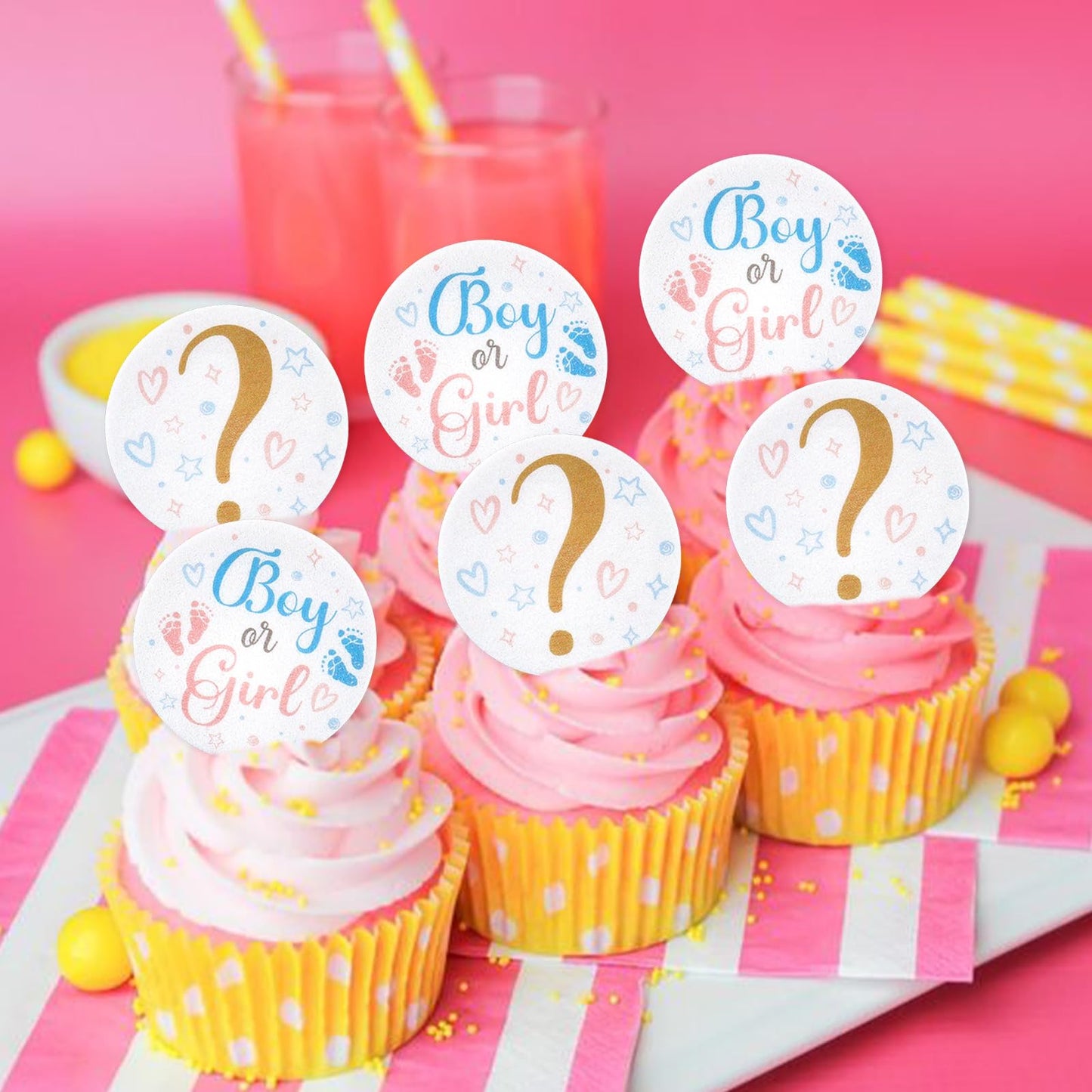 40 Pack Edible Boy Or Girl Cupcake Toppers Baby Shower Birthday Party Baby Boy Baby Girl Drink Toppers Anniversary Party Decorat