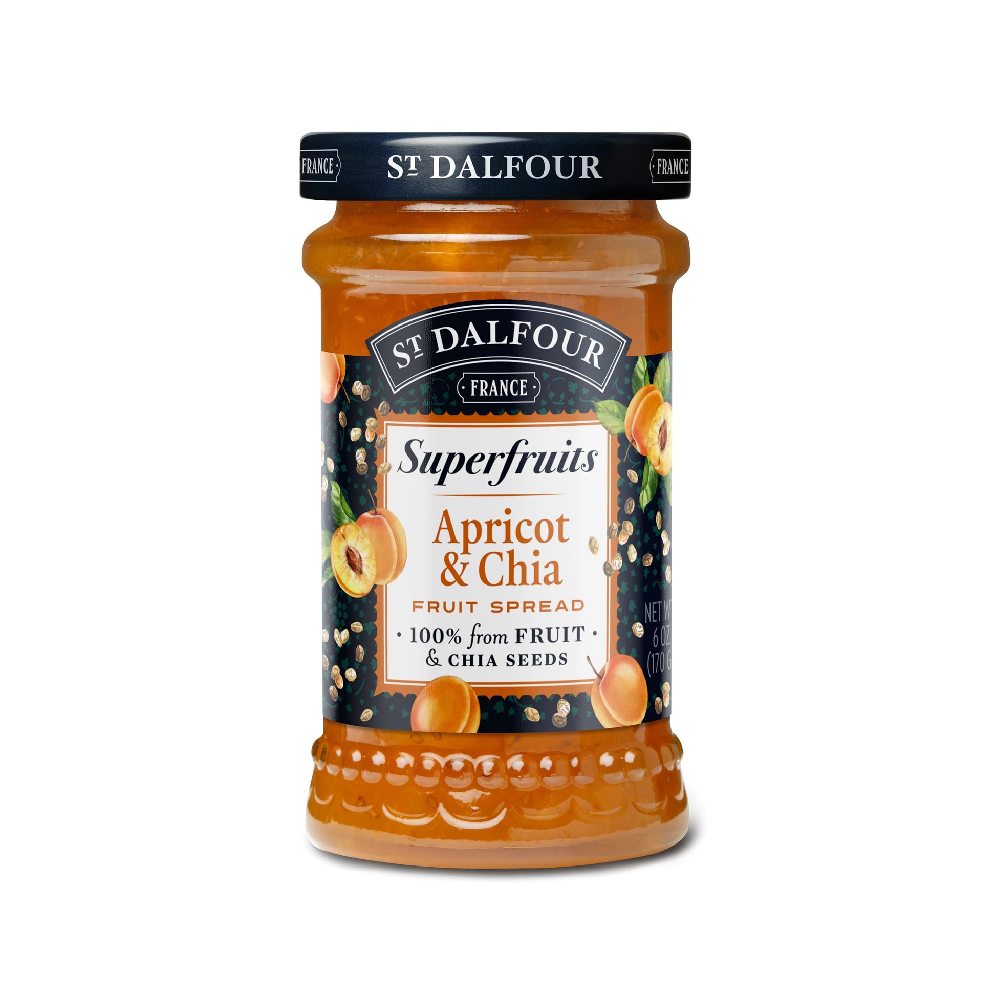 St. Dalfour Superfruits Apricot & Chia Fruit Spread - 6 oz - 100% from Fruit, Gluten-Free, No Artificial Ingredients, Non-GMO, A