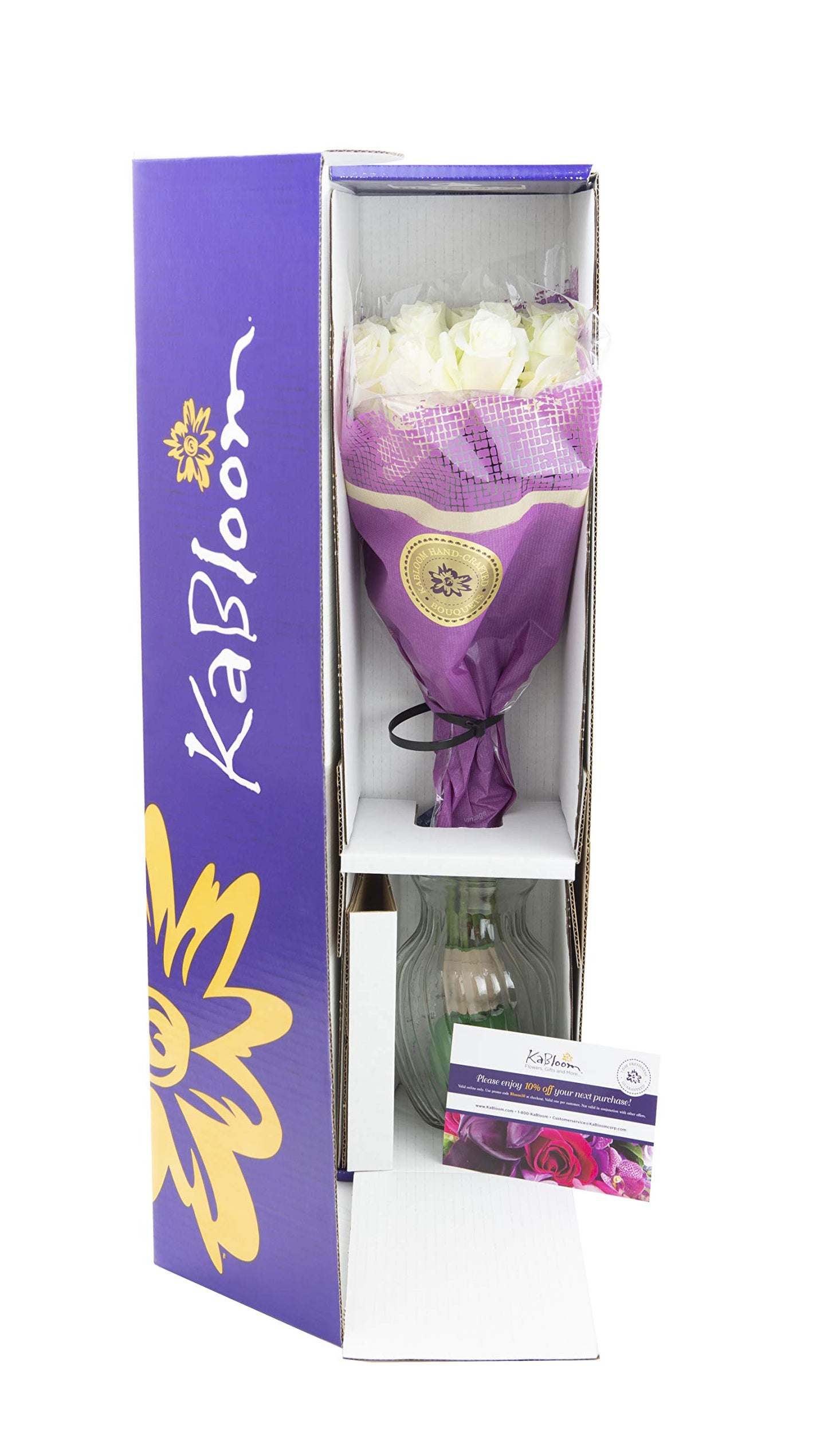 Kabloom Flowers - Mothers Day Collection - Bouquet Of 18 Fresh White Roses (Farm-Fresh, Long-Stem) With Vase. Gift For Birthday, Sympathy,Thank You, Valentine, Mother’S Day Fresh Flowers
