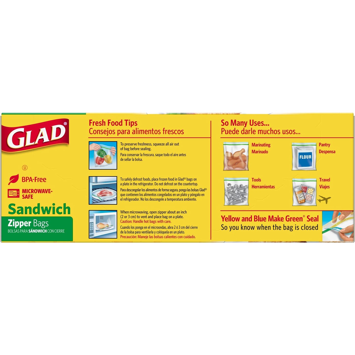 Glad Zipper Food Storage Sandwich Bags, On-The-Go Snack And Lunch Bags, Zipper Sandwich Sealer, Microwave Safe, Bpa Free, 100 Co