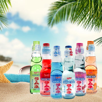 Unha'S Asian Snack Box Ramune Japanese Marble Soda Variety Pack - Multiple Flavors - Original, Strawberry, Blueberry, Melon, Lyc