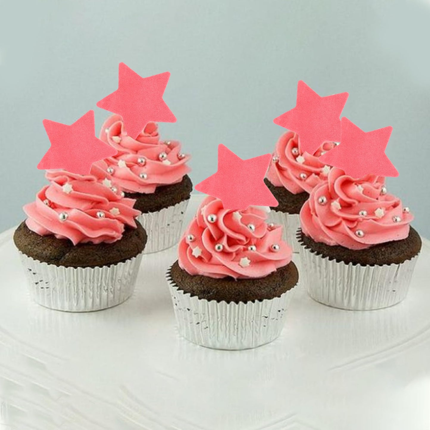 ZHUOWEISM 60 PCS Edible Star Cupcake Toppers Wafer Paper Pink Decorations for Baby Shower, Wedding, Birthday Party Supplies