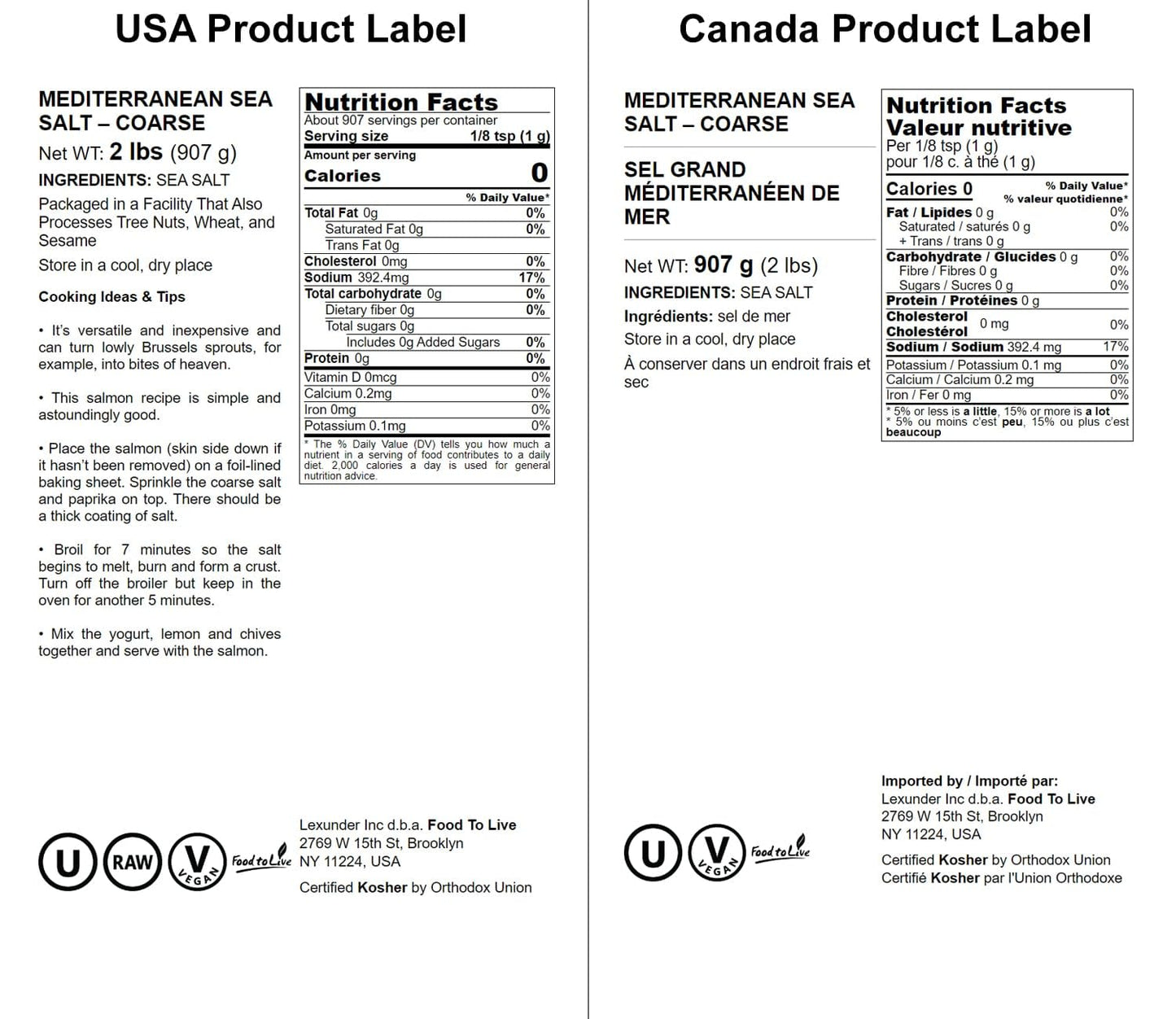 Food to Live Mediterranean Sea Salt, 2 Pounds - Coarse Grain, Pure Crystals, No Additives, No Preservatives, Vegan, Kosher. Rich