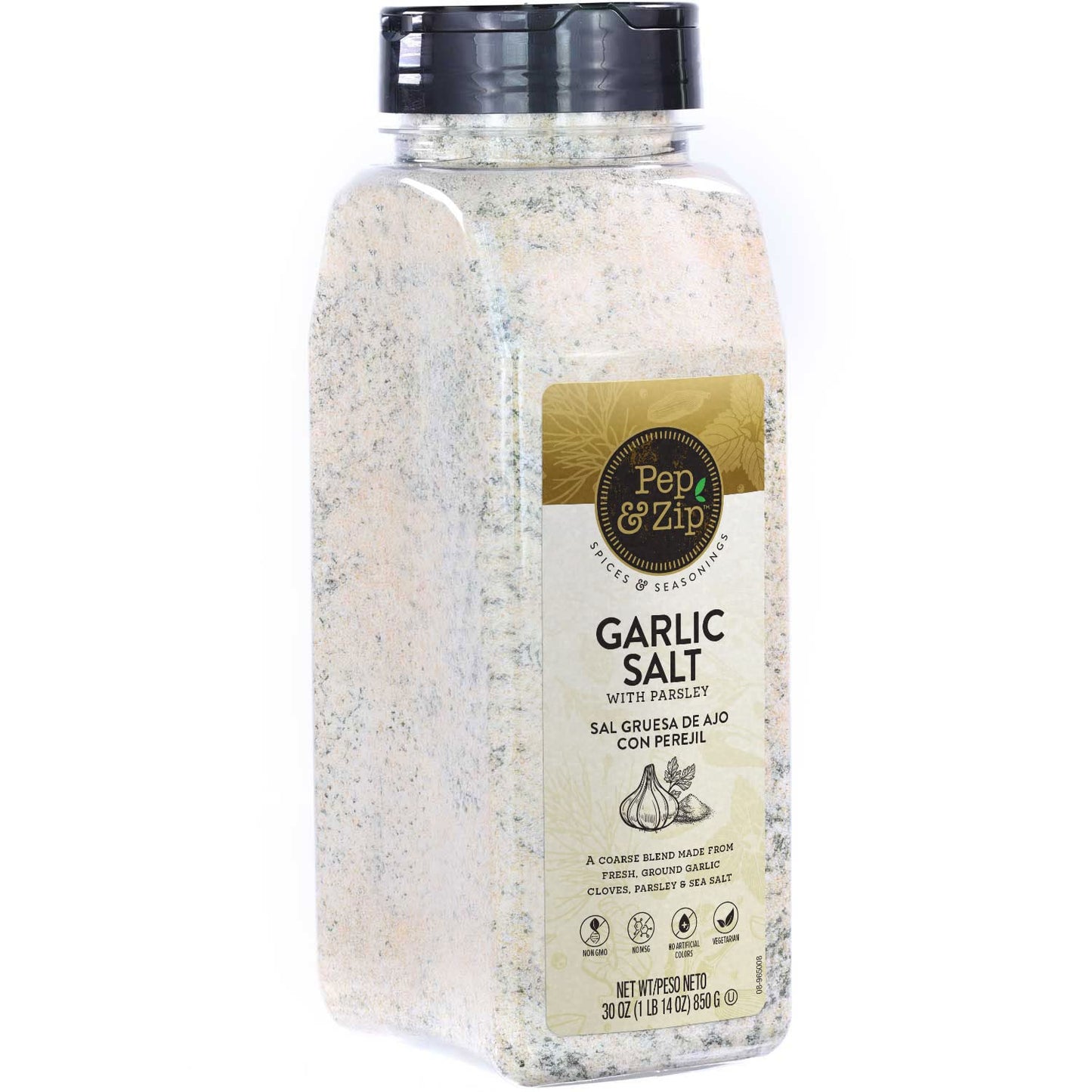 Pep And Zip Garlic Salt With Parsley/Sal Gruesa De Ajo Con Perejil, Coarse Ground, Non-Gmo, Kosher, No Msg, 30Oz