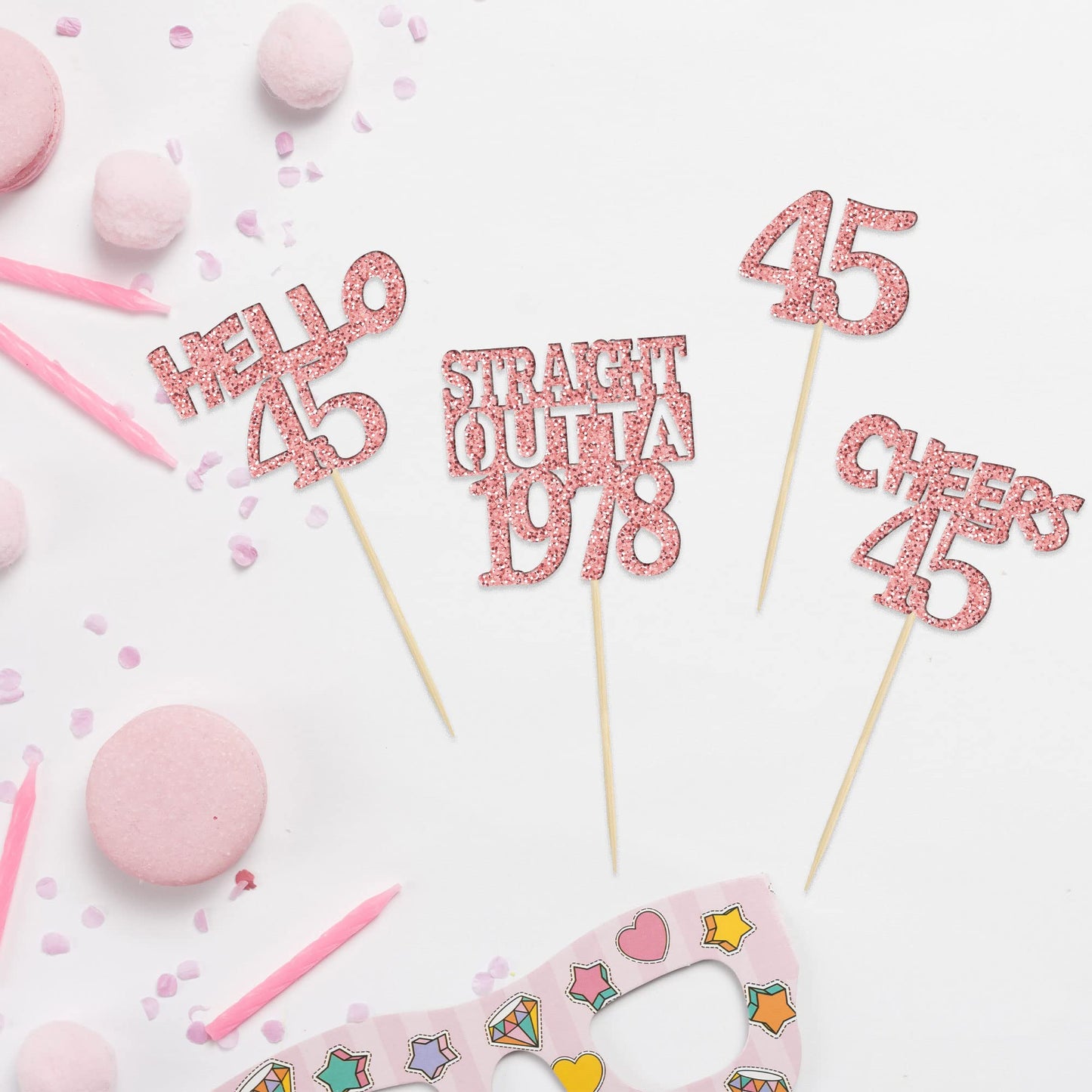 Gyufise 24Pcs Cheers To 45 Years Birthday Cupcake Toppers Glitter Forty-Five Straight Outta 1978 Cupcake Picks Happy 45Th Cake D