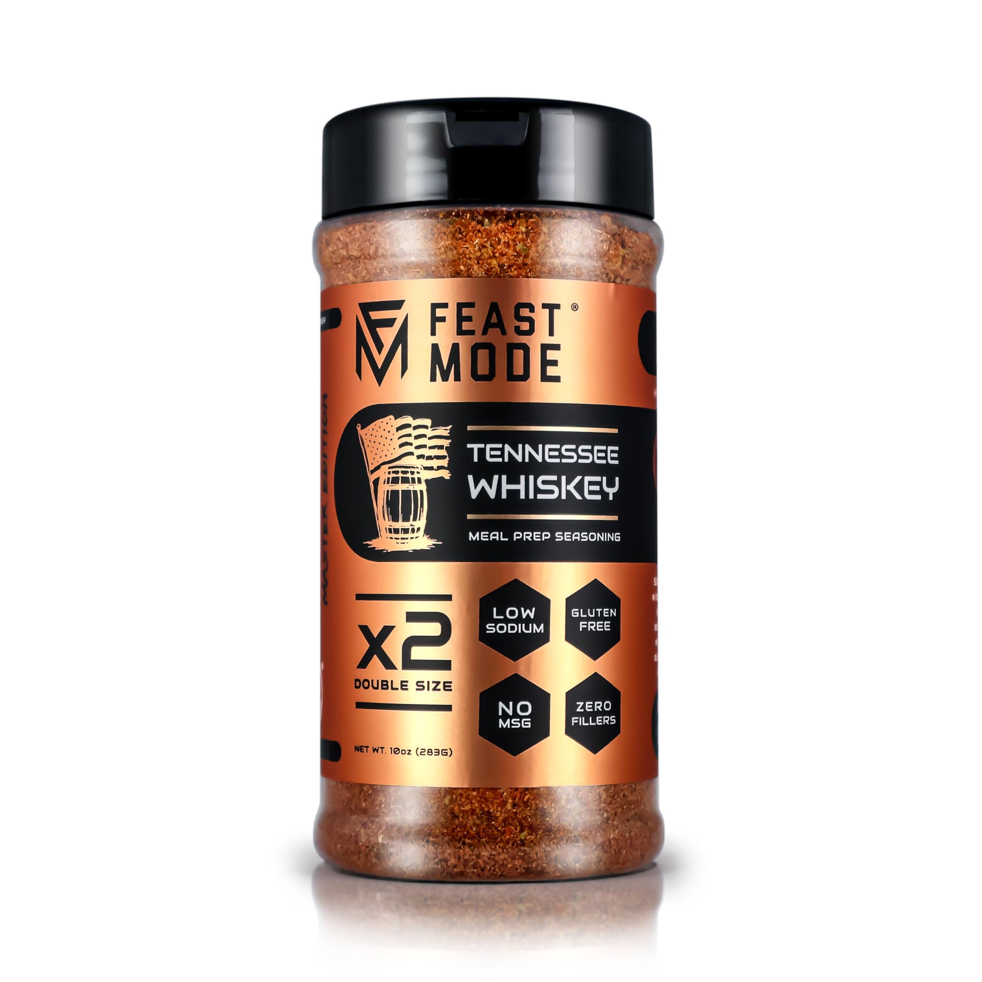 Feast Mode Flavors Tennessee Whiskey Seasoning, Smoky Chipotle Spice Blend, Low Sodium, 10oz, Black