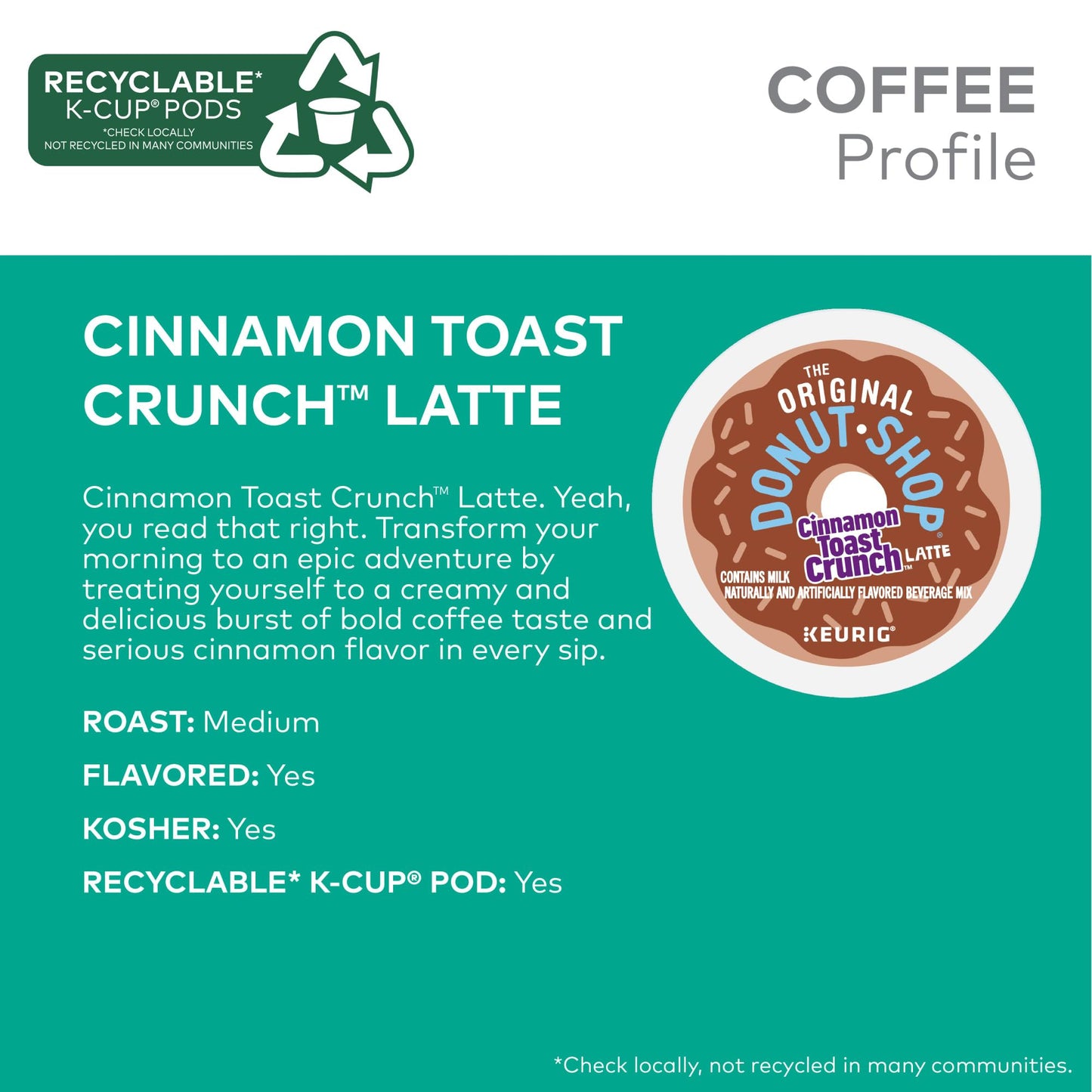 The Original Donut Shop Cinnamon Toast Crunch One-Step Latte, Keurig Single Serve K-Cup Pods, 60 Count (6 Packs Of 10)