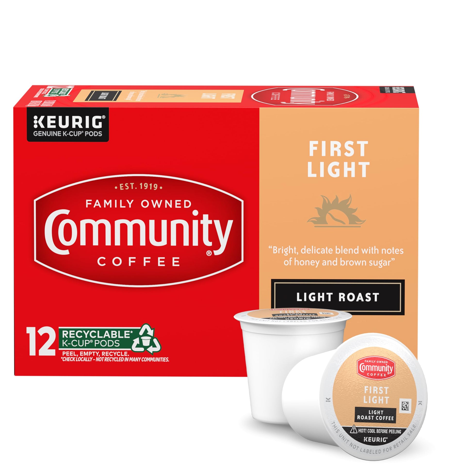 Community Coffee First Light Light Roast Coffee Pods, 12 Count, Compatible with K-Cup Brewers