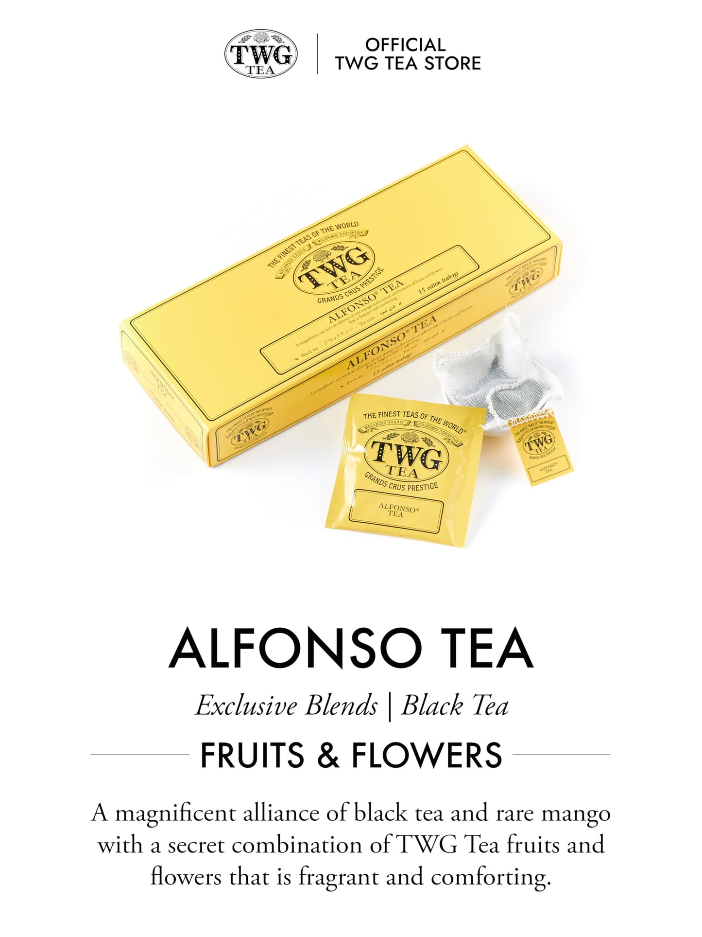 Twg Tea | Alfonso Tea | Black Tea | Mango Pieces | 15 Hand Sewn Cotton Teabags | Gift Set