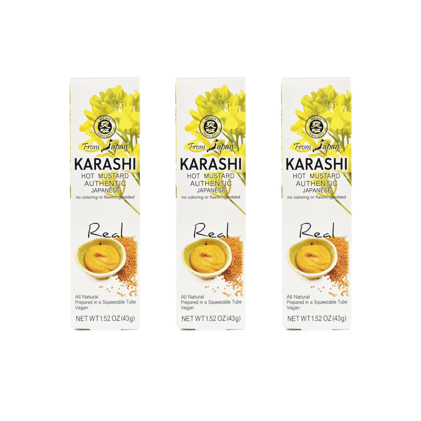 Japanese Authentic Karashi Hot Mustard - 1.52 oz - Set of 3 - All Natural, Vegan, No Additives - Product of Japan
