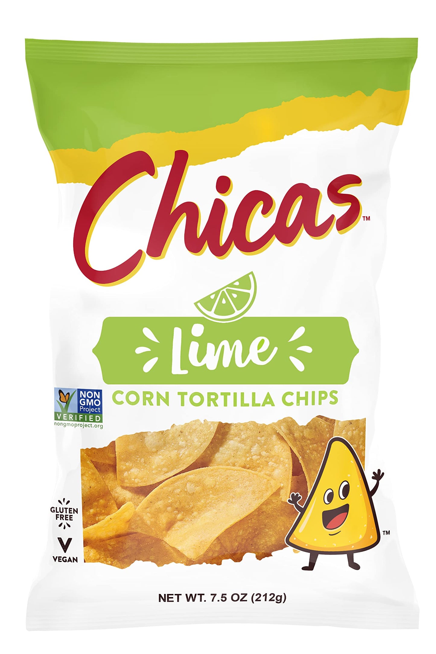 Chicas Tortilla Chips, White Corn Tortilla Chips Lime, Gluten Free, Vegan, Non-Gmo, For Dips, Spreads & More, 7.5 Ounce Bag (Pac