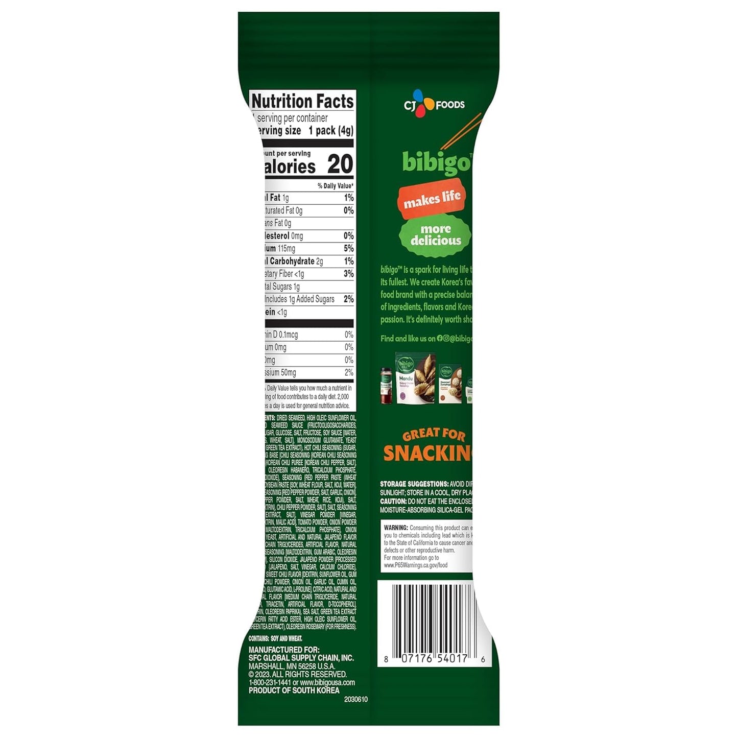 Bibigo Seaweed Crisps, Hot Chili, 0.14 Ounce (Pack of 12)
