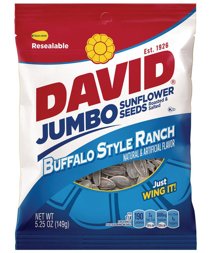 David Jumbo Roasted Salted Sunflower Seeds, Buffalo Ranch Flavor, 5.25oz Bags (Pack of 10)