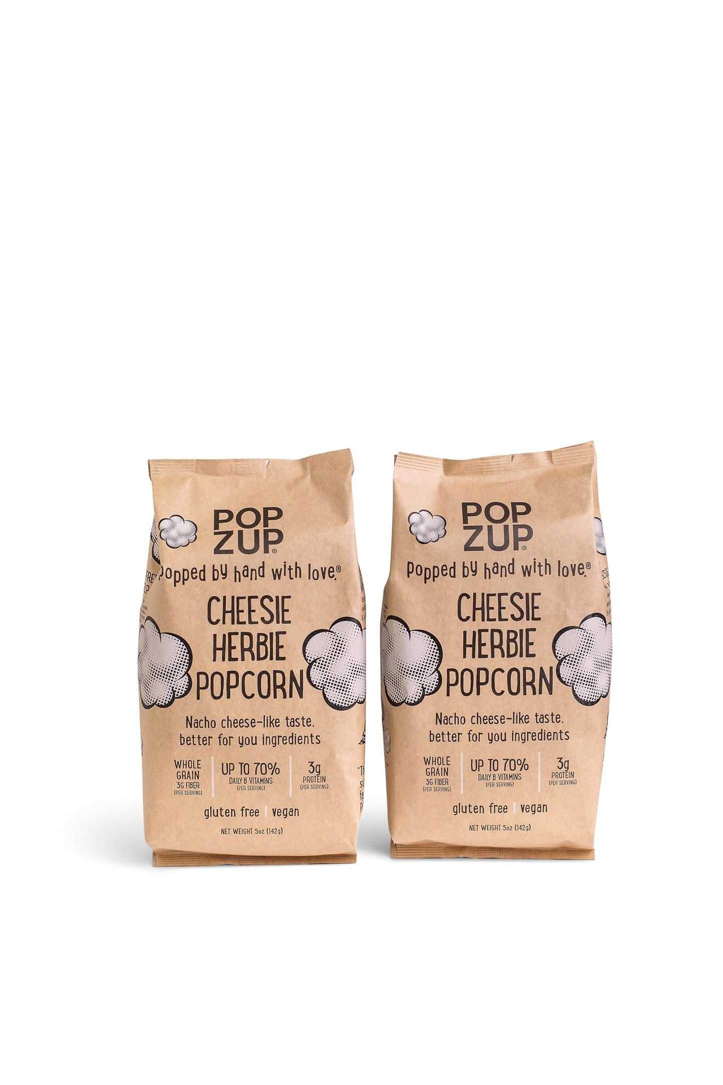 Popzup Popcorn Two Bags - Popped & Seasoned By Hand With Pure And Simple Ingredients, Gluten Free And Non-Gmo (Cheesie Herbie)