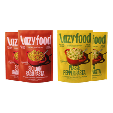 Lazy Food Vegetarian Pasta Meal I Plant-Based Single Pot Dinner Kit I Healthy High Protein Low Carb Pasta (4 Pack - Gluten-Free 