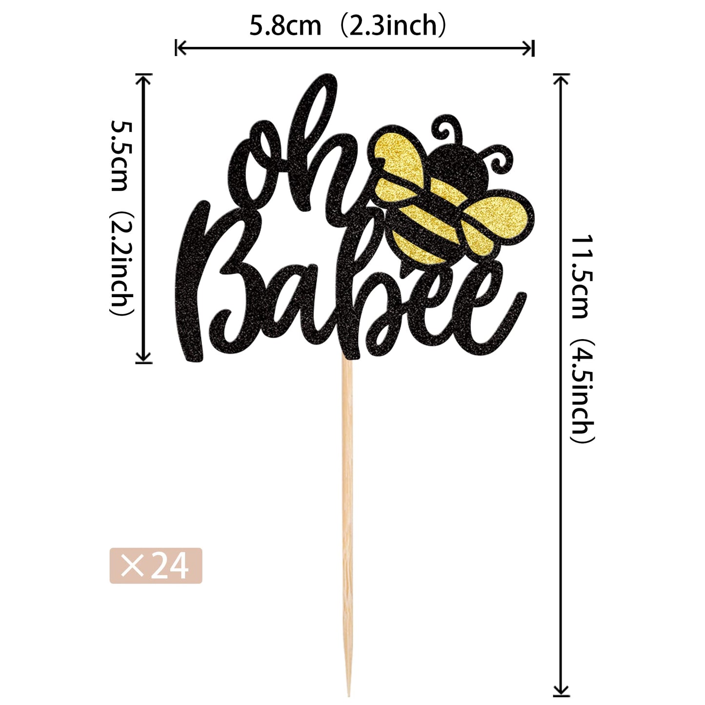 24 Pcs Oh Babee Cupcake Toppers Glitter Sweet Bumble Bee Oh Baby Cupcake Picks For Bee Theme Baby Shower Kids Birthday Party Cak