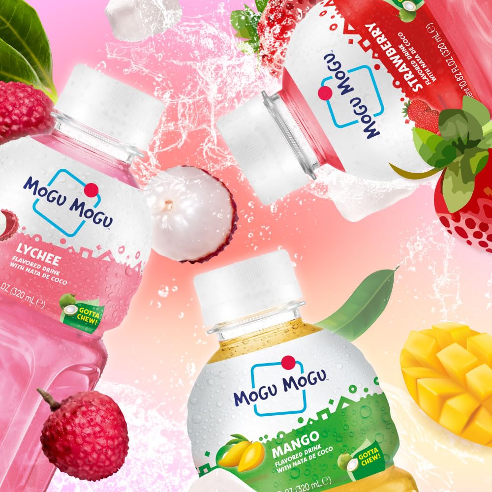 Mogu Mogu Drink Variety Pack - 6 Chewable Juice Boxes with Lychee, Mango, and Strawberry Flavors for Kids
