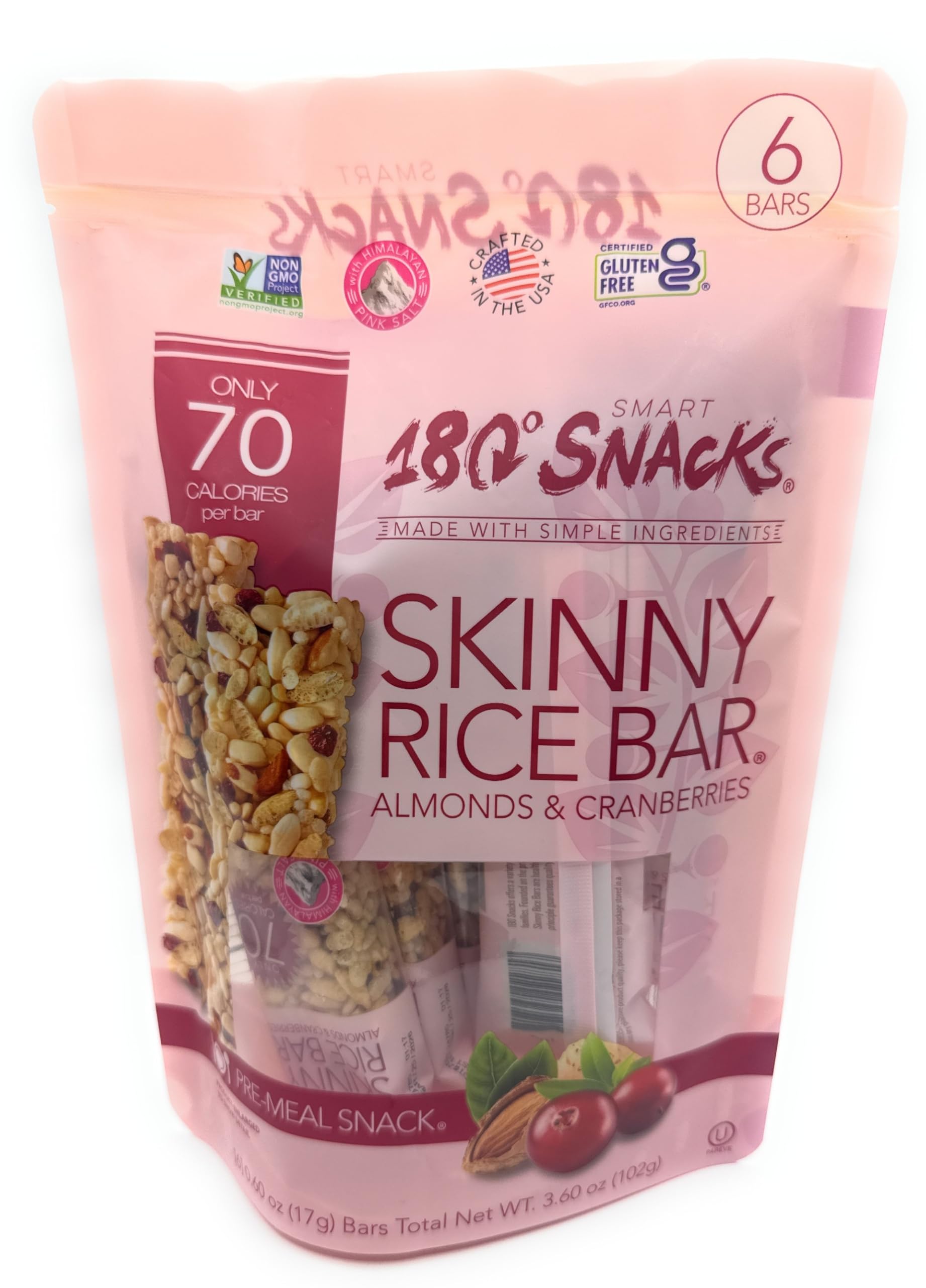 180 Snacks, Skinny Rice, Almonds & Cranberries, 6 Bars