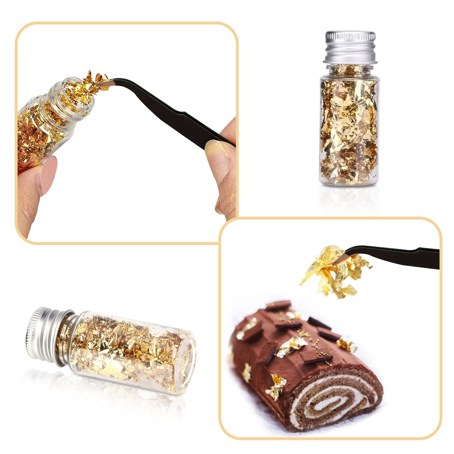 2 Bottles Edible Gold Leaf, Edible Gold Flakes For Cake Decorating Gold Leaf Flakes, 10G Gold Foil Flakes For Cake, Dessert, Nai