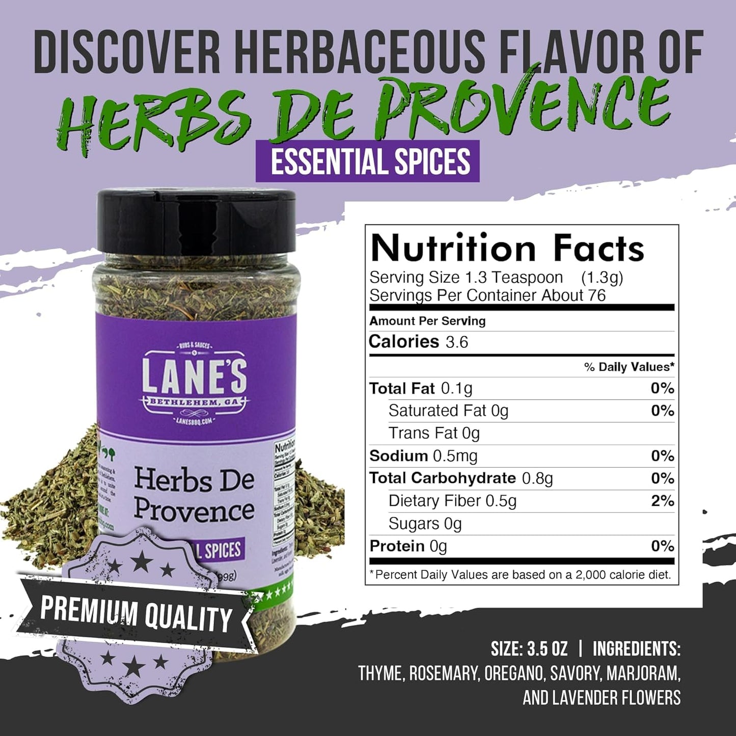 Lane'S Herbs De Provence Seasoning Spice, All-Natural Mediterranean Herb De Provence Seasoning For Meat, Veggies, Soups & Sauces