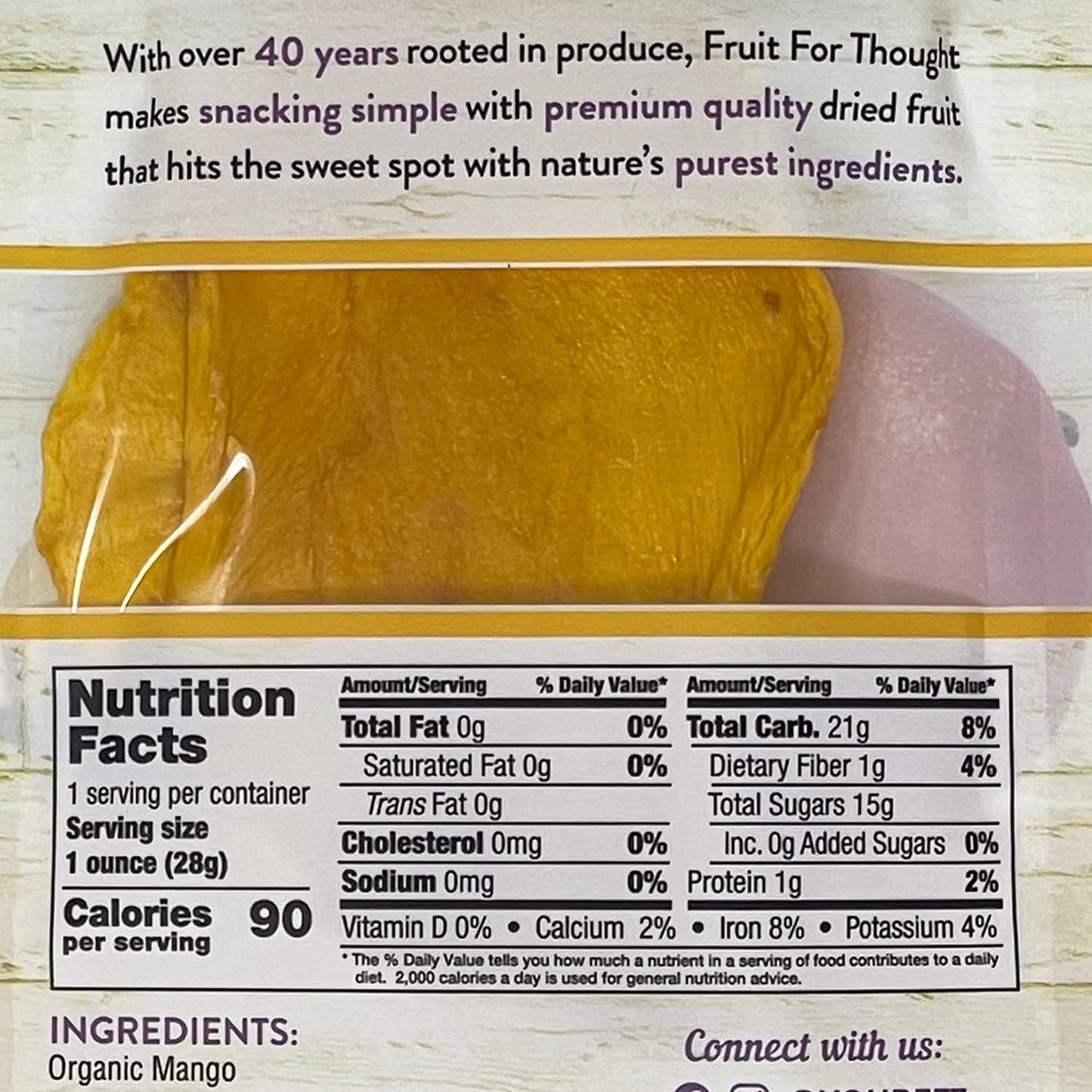 Fruit For Thought Organic Dried Mango Snack Packs, No Sugar Added, 1 Ounce Bags, Pack of 12