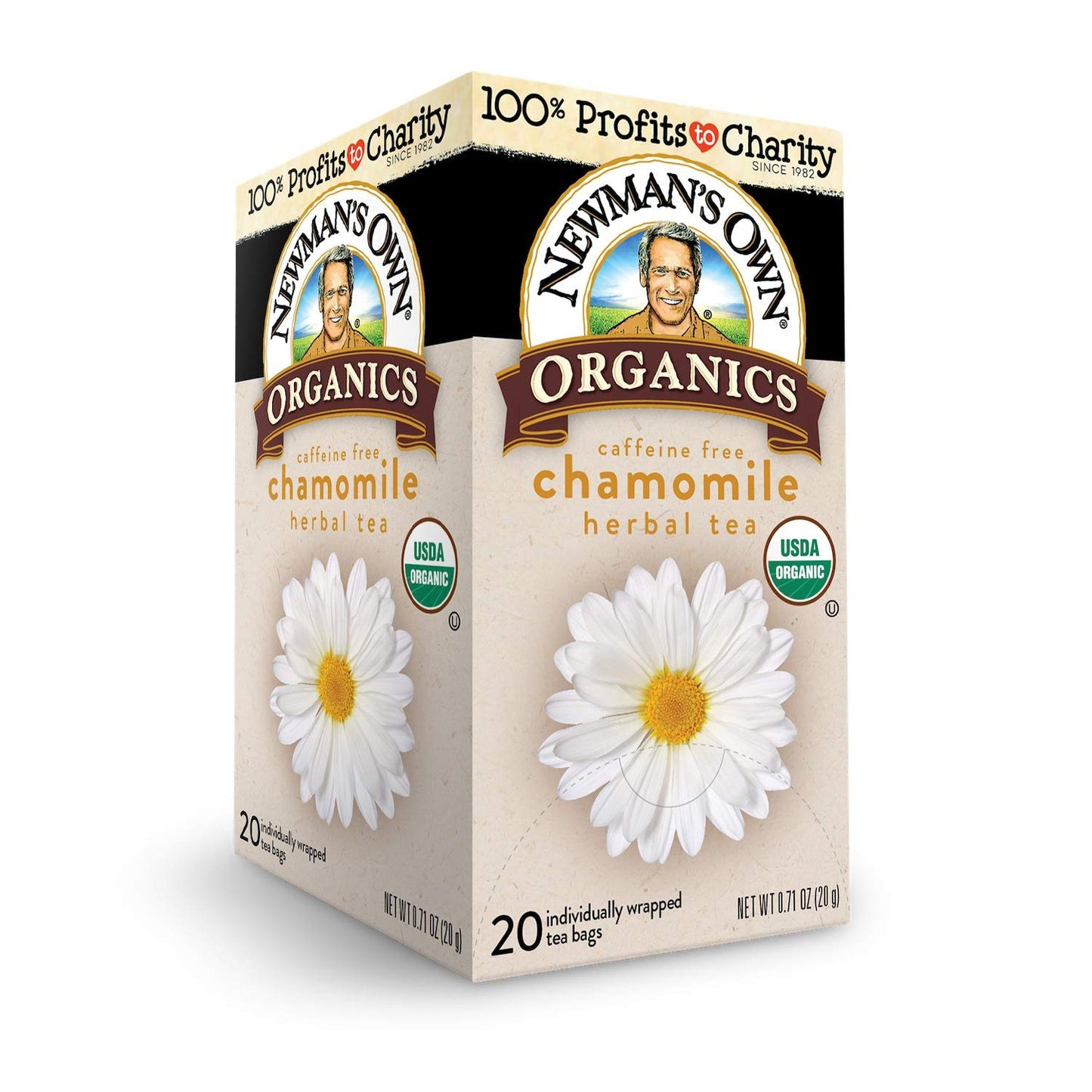 Newmans Own Chamomile Tea, Caffeine Free Herbal Tea, 20 Count (Pack of 6)